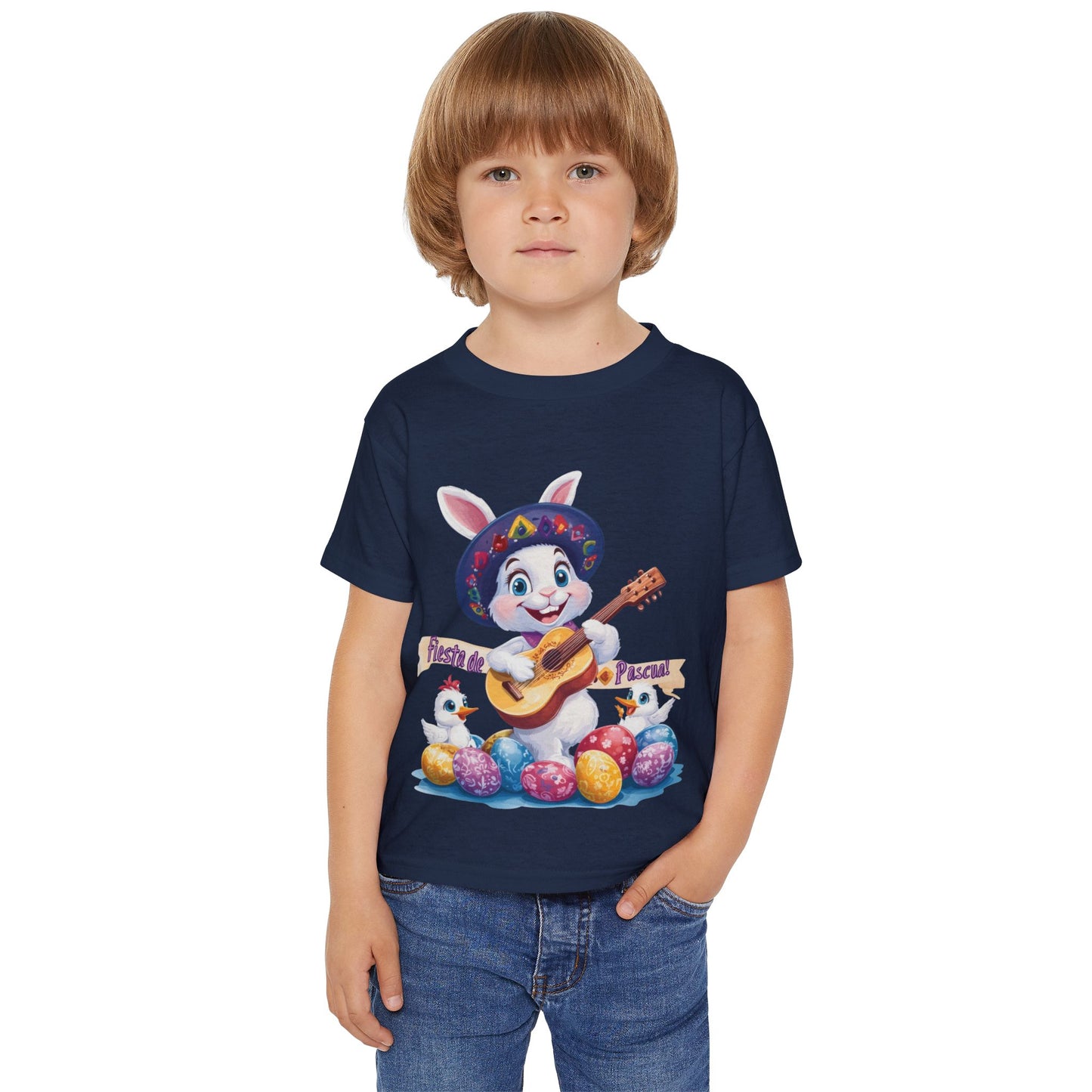 Fiesta de Pascual Toddler T-Shirt, Easter Bunny Shirt, Spring Holiday Kids Top, Adorable Gift for Toddlers, Mexican Bunny Shirt with Guitar