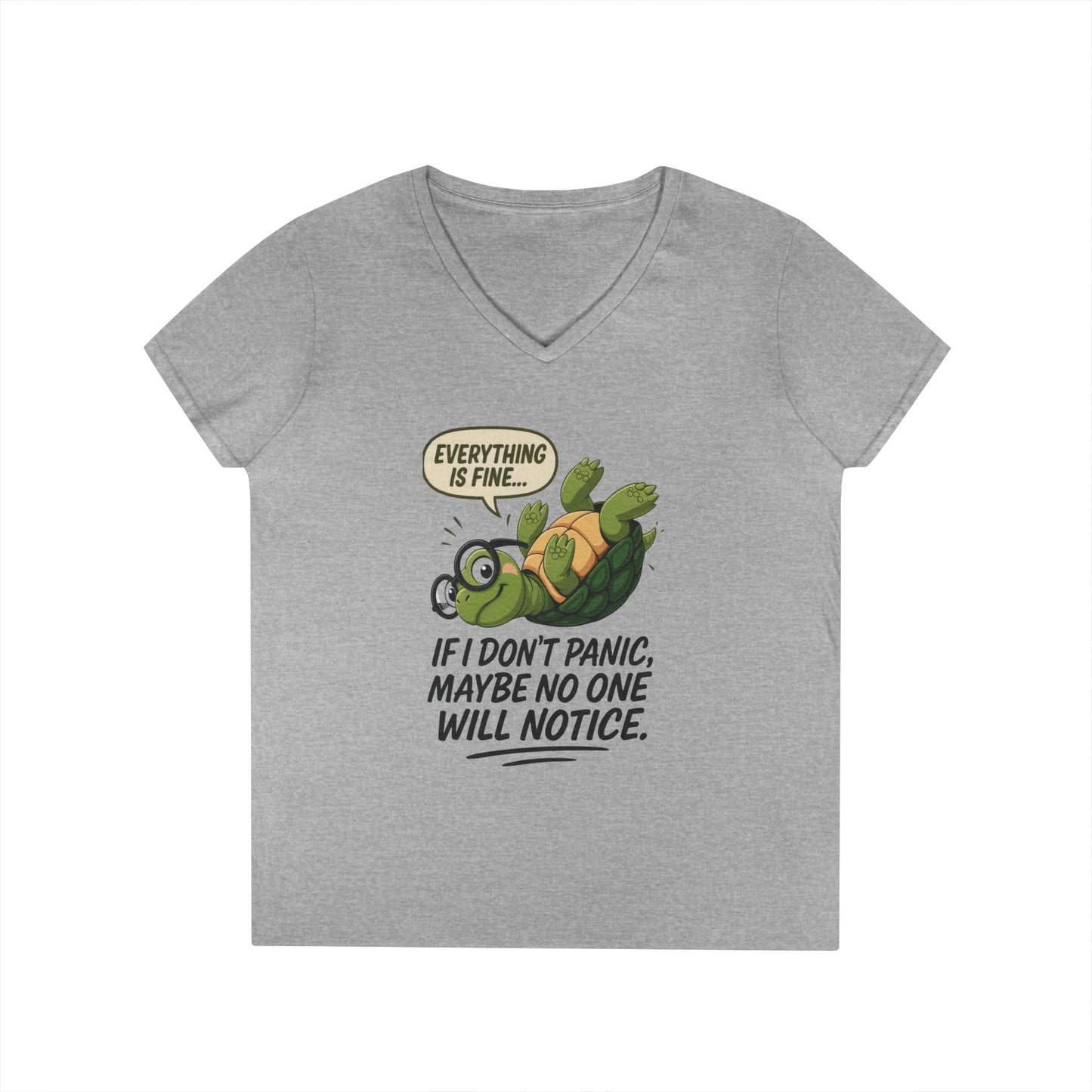 Cute & Comfy Turtle V-Neck T-Shirt, Everything is fine.. design, Gift for Animal Lovers, Casual Wear, Fun Quotes, Positive message tee