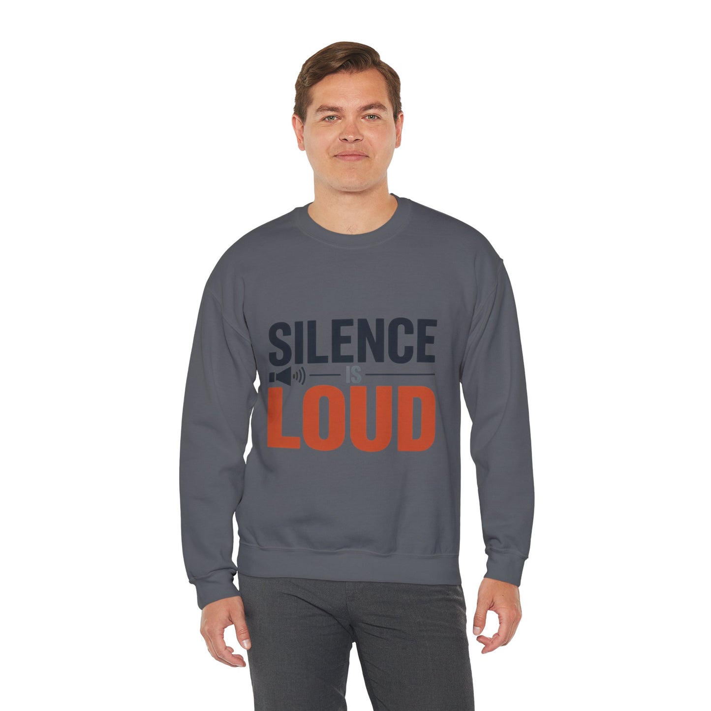 Mens Heavy Blend™ Crewneck Sweatshirt, Silence Is Loud Motivational Mens Sweatshirt