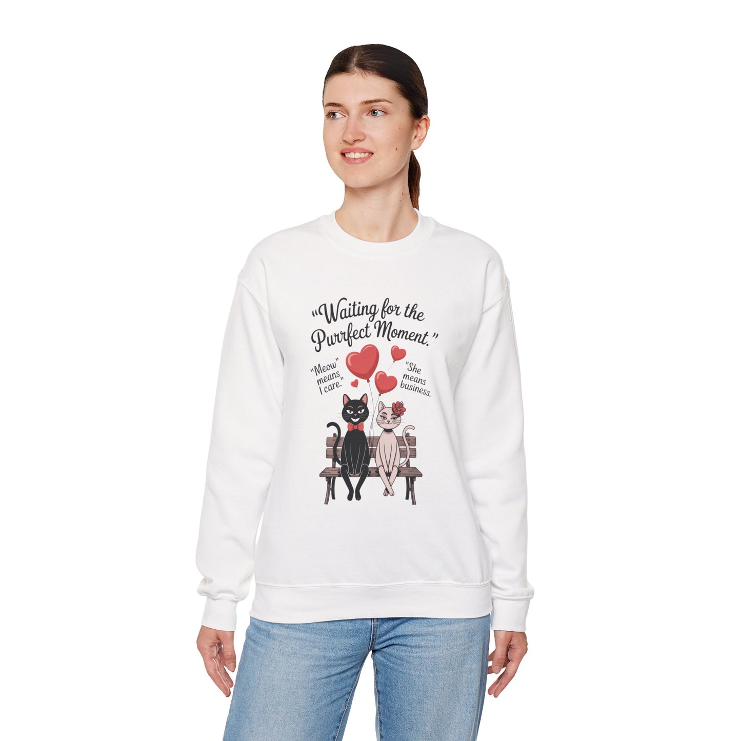 Cute Cat Lovers Womens Sweatshirt, Cozy Gift for Pet Owners, Perfect for Valentine's Day, Animal Lover Apparel, Relaxed Love Sweatshirt