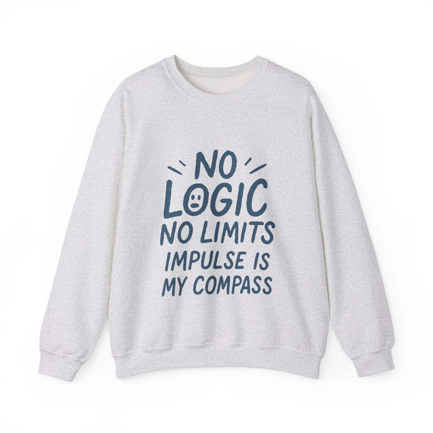 Mens Motivational Crewneck Sweatshirt,No Logic No Limits Quote, Casual Wear for Creatives, Cozy Relaxed Fit Pullover