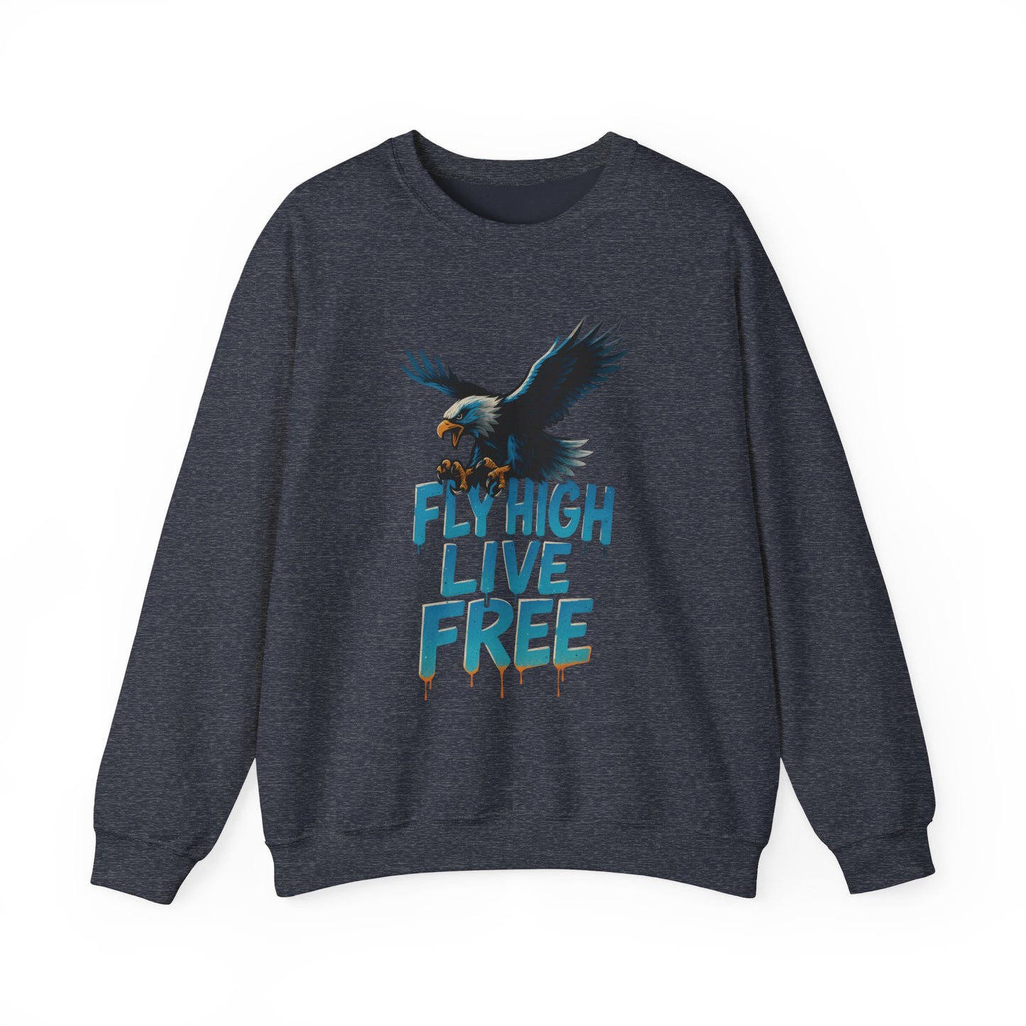 Mens Heavy Blend™ Crewneck Sweatshirt, Fly High Live Free Mens Eagle Graphic Sweatshirt