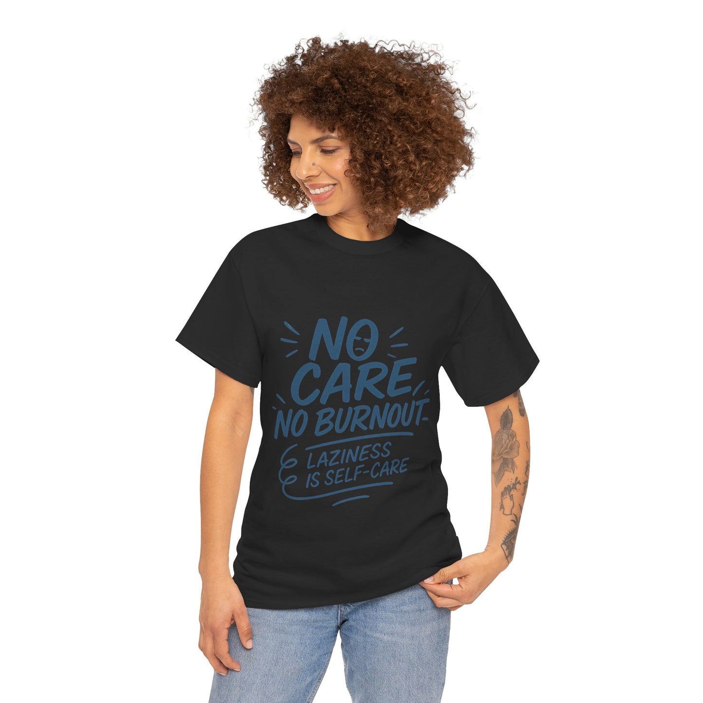 Funny Lazy Life Mens T-Shirt, No Care No Burnout Quote Shirt, Casual Relaxed Fit Tee, Humor Gift for Him, Gift for Mental Health Awareness