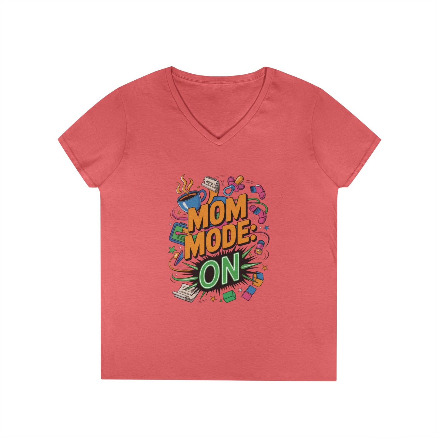 Mom Mode On Ladies V-Neck T-Shirt, Gift for Mom, Mother's Day Gift, Mother's Day Humor T-Shirt, Cute Mama Life Graphic Tee