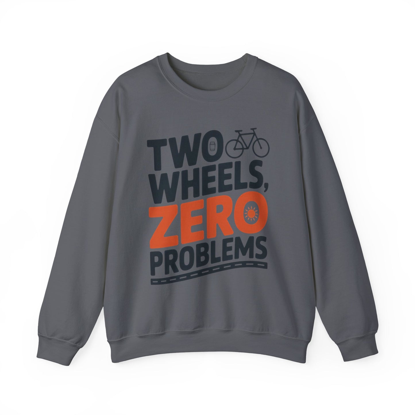 Men's Heavy Blend™ Crewneck Sweatshirt, Two Wheels Zero Problems Mens Casual Biker Sweatshirt, Gift for Cyclists