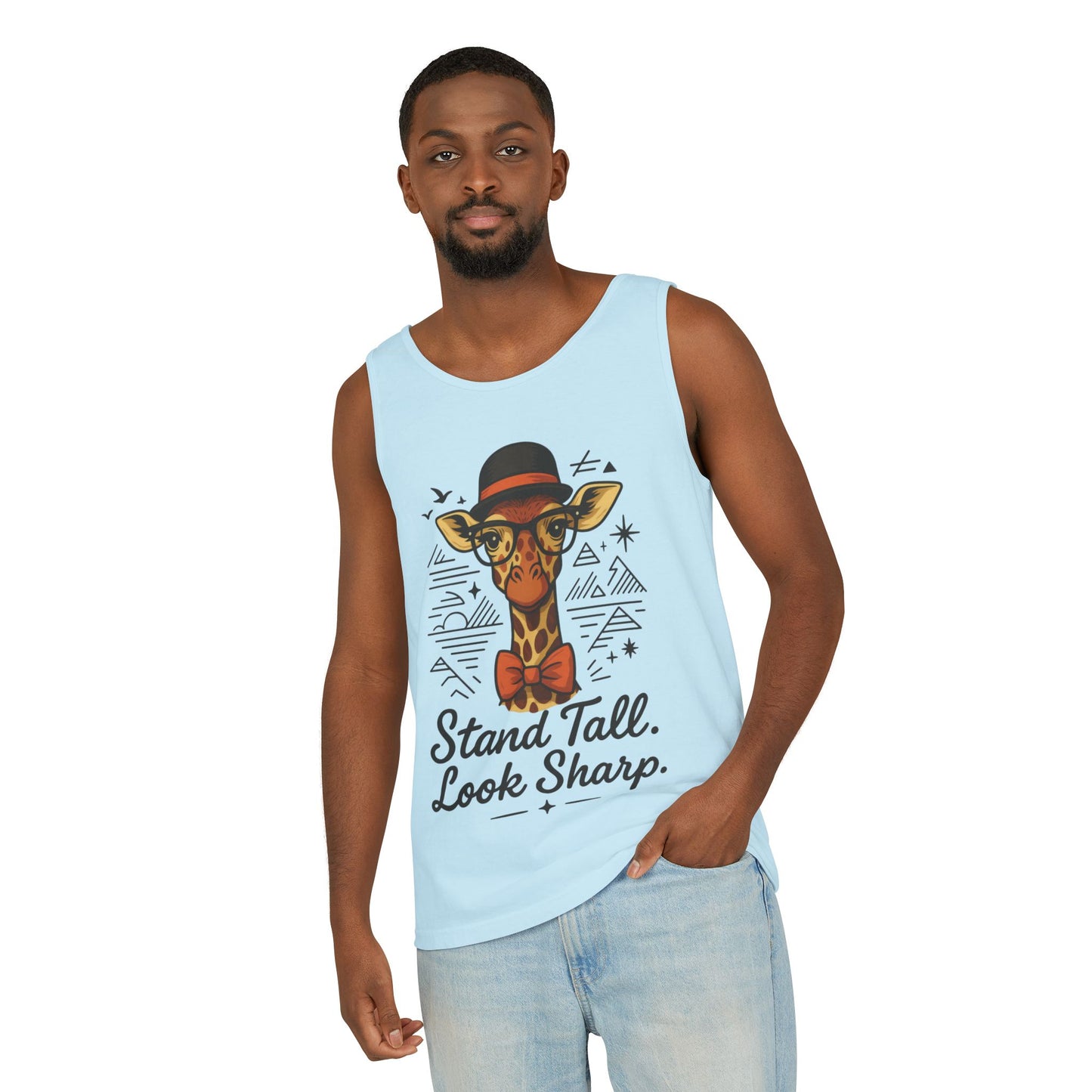 Giraffe Inspirational Tank Top, Stand Tall Look Sharp Shirt, Unisex Summer Apparel, Cute Animal Gift, Zoo Lover's Fashion