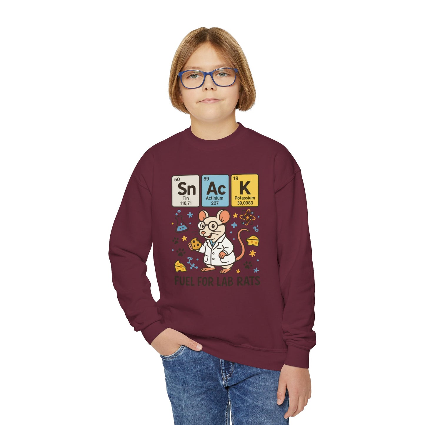 Youth Crewneck Sweatshirt - Fuel for Lab Rats, Cute Science Gift, Adorable Sweatshirt for Kids, Science Enthusiasts, Lab Rat Love