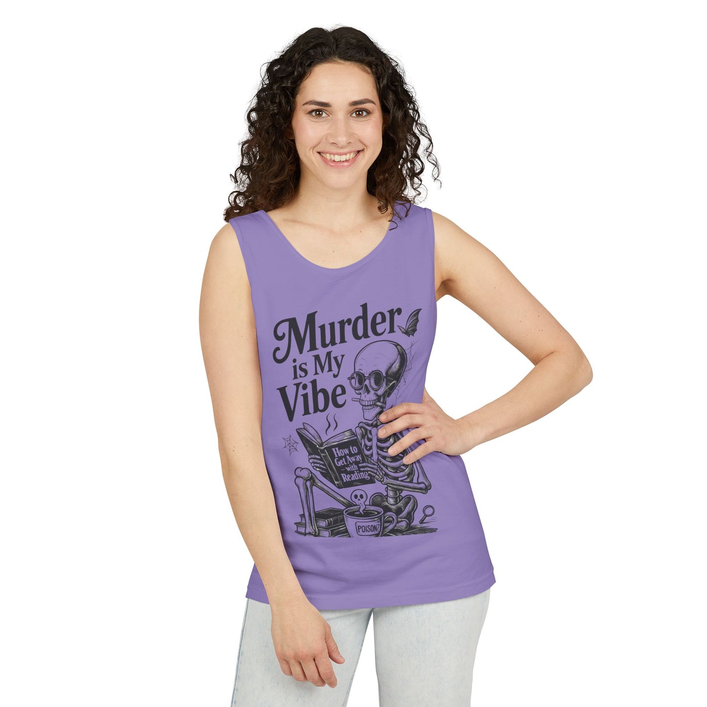 Murder Is My Vibe Tank Top, Womens Goth Tank, Halloween Clothing, Skeleton Graphic Tee, Cozy Casual Wear, Quirky Gift Idea