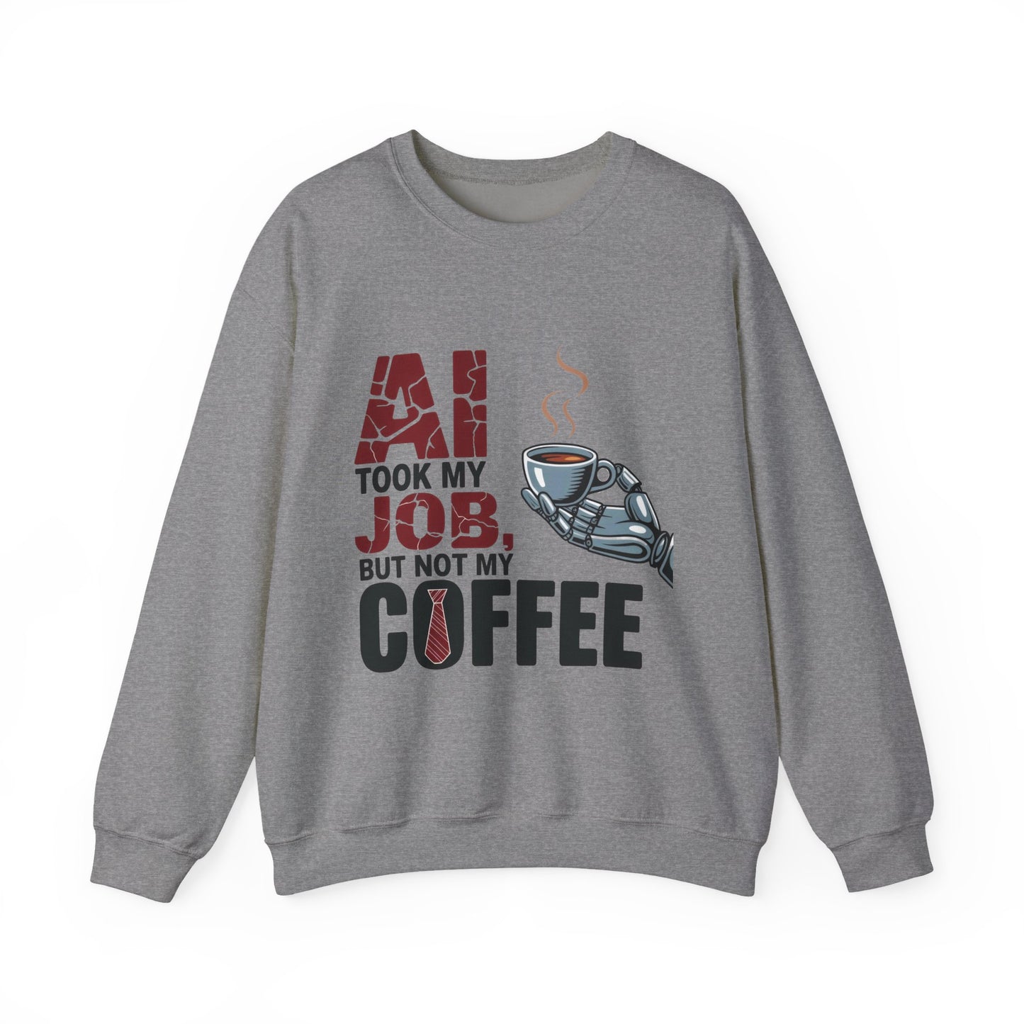 Men's AI Coffee Sweatshirt, Funny Robot Humor Pullover, Geek Sarcastic Job Joke Top, Men's Heavy Blend™ Crewneck Sweatshirt, Office Humor