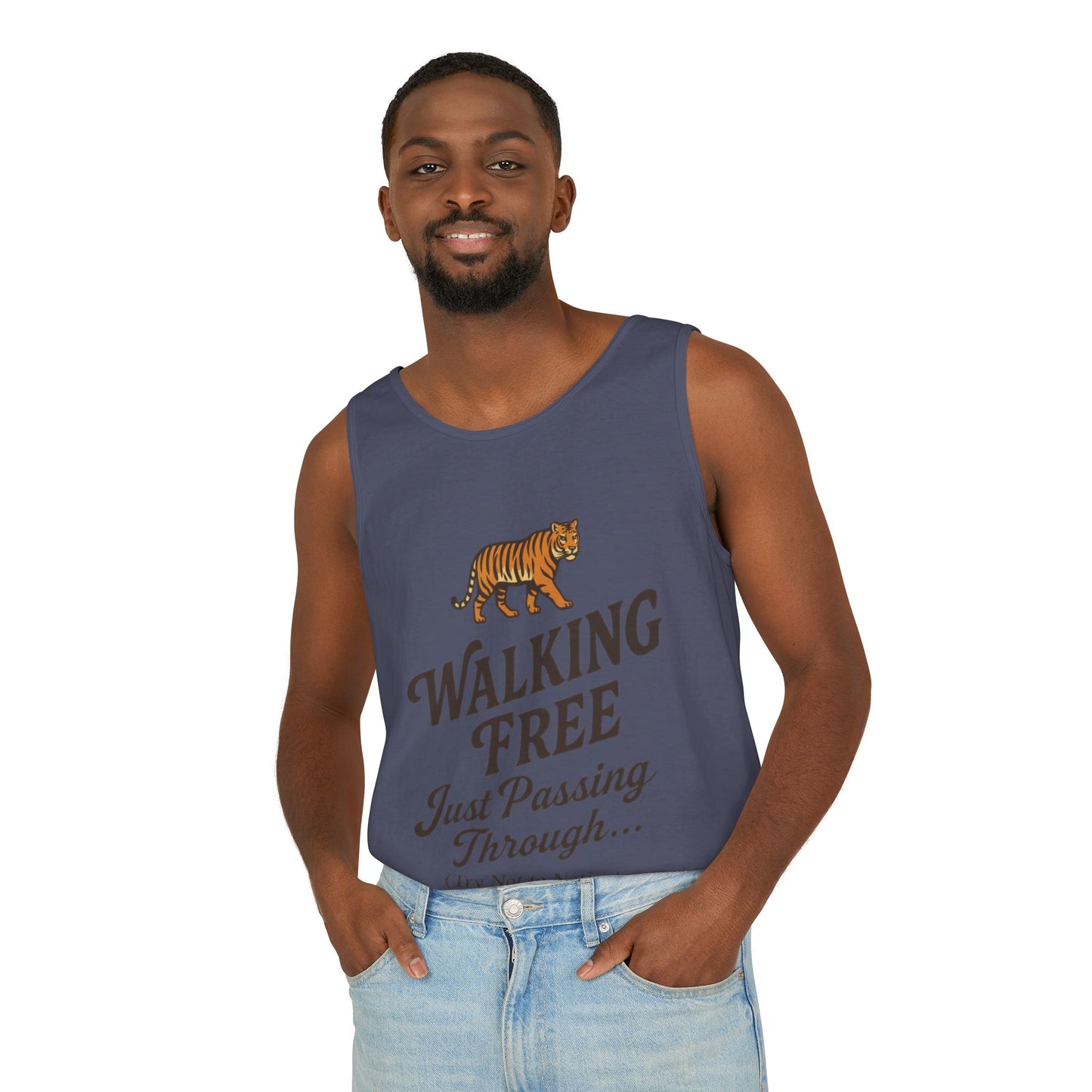 Walking Free Mens Tiger Tank Top, Funny Sleeveless Shirt - Wild Animal Summer Top, Mens Beachwear, Gift for Wild Life Lovers