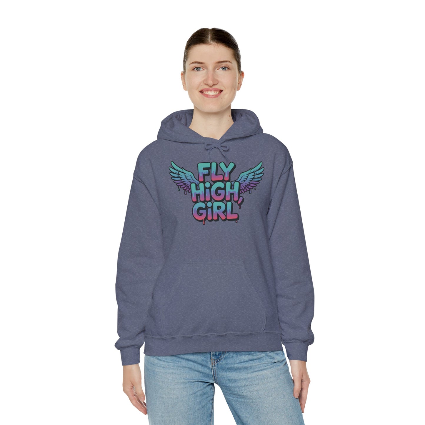 Women's Hoodie Fly High Girl, Angel Wings Graffiti Drip Graphic Pullover, Streetwear Hoodie