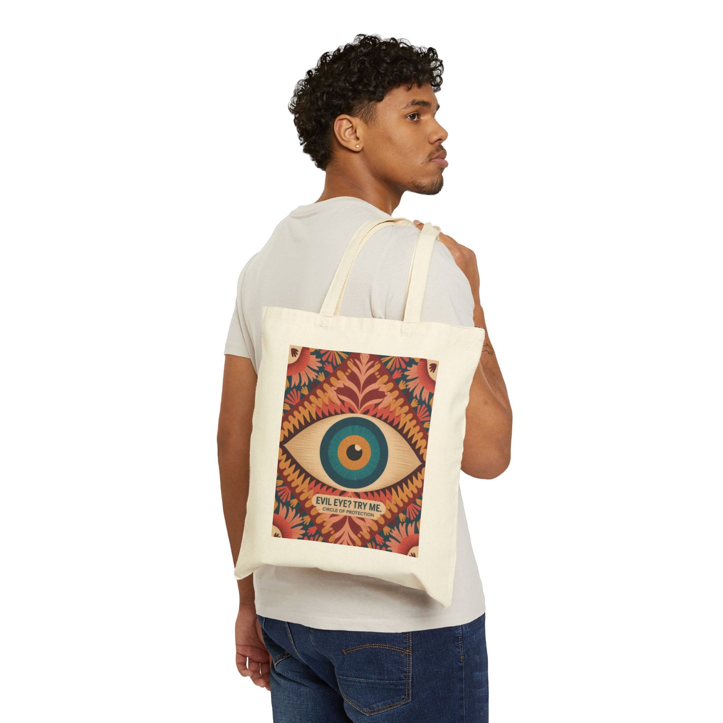 Vibrant Eye Design Canvas Tote Bag, Boho Shopper, Eco-Friendly Grocery Bag, Gift for Art Lovers, Sustainable Fashion