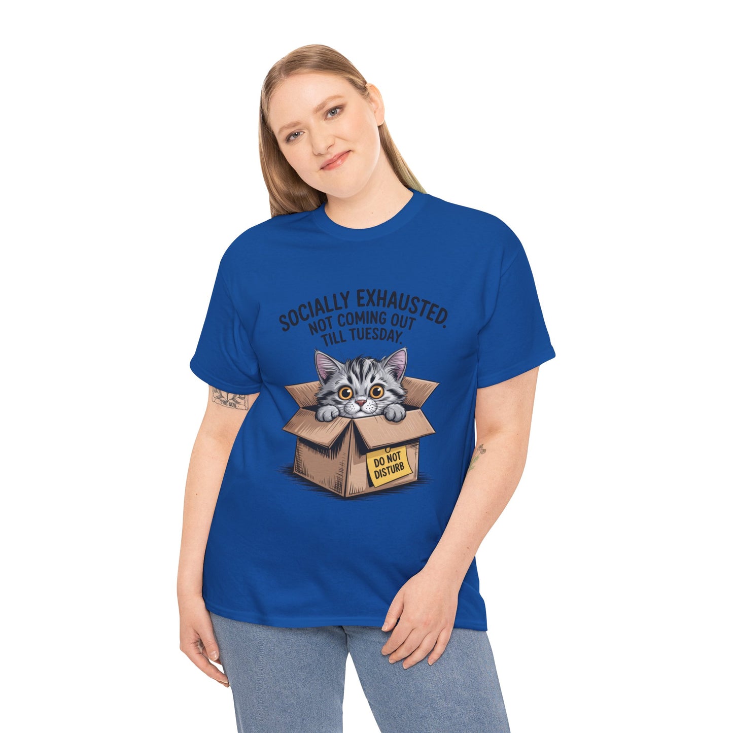 Socially Exhausted Cat Women's Tee, Funny Cat Shirt, Women's Graphic Tee, Gift for Introverts, Cute Animal T-Shirt, Weekend Wear
