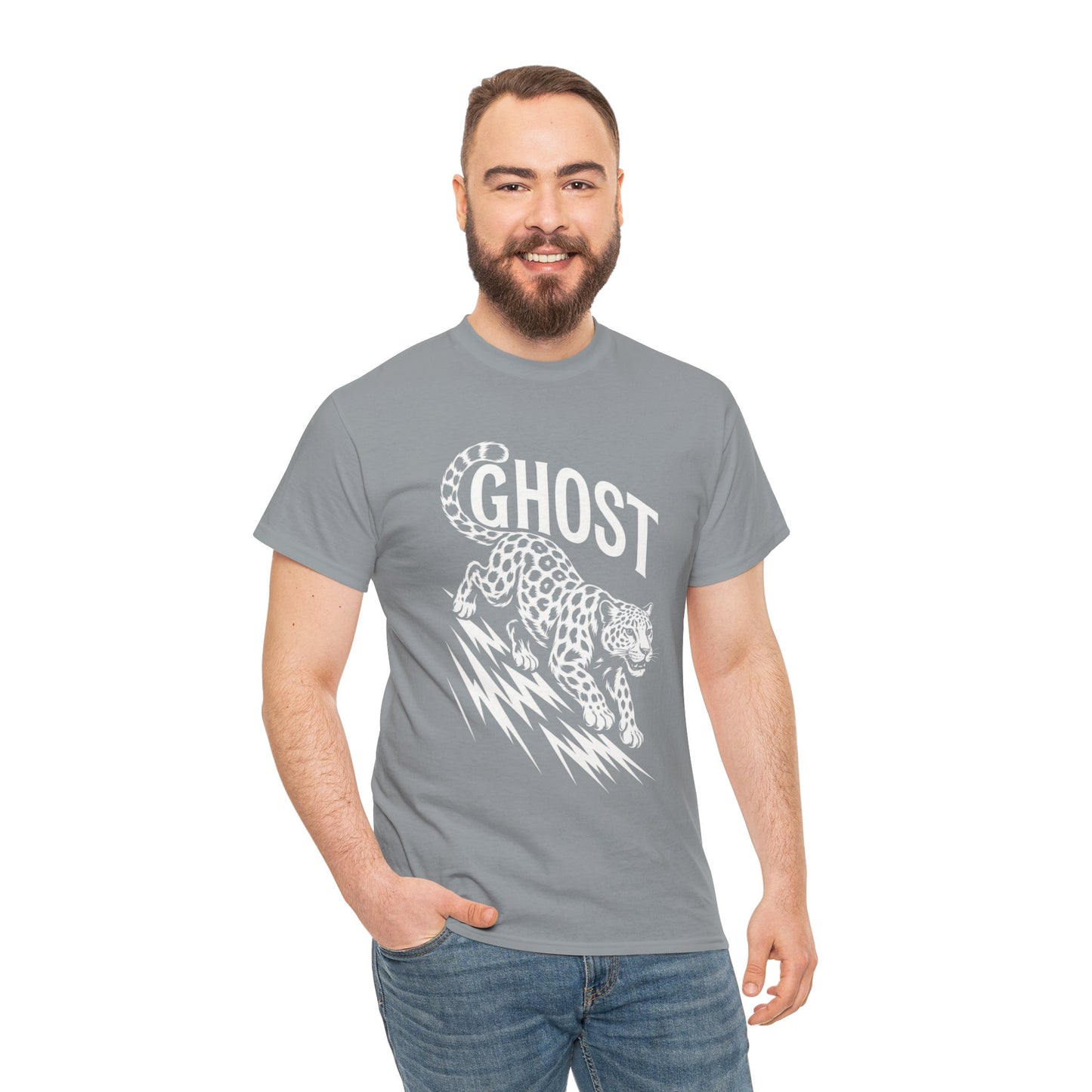 Ghost Leopard Graphic Tee, Mens T-Shirt, Casual Wear, Animal Print Top, Gift for Cat Lovers, Halloween Outfit