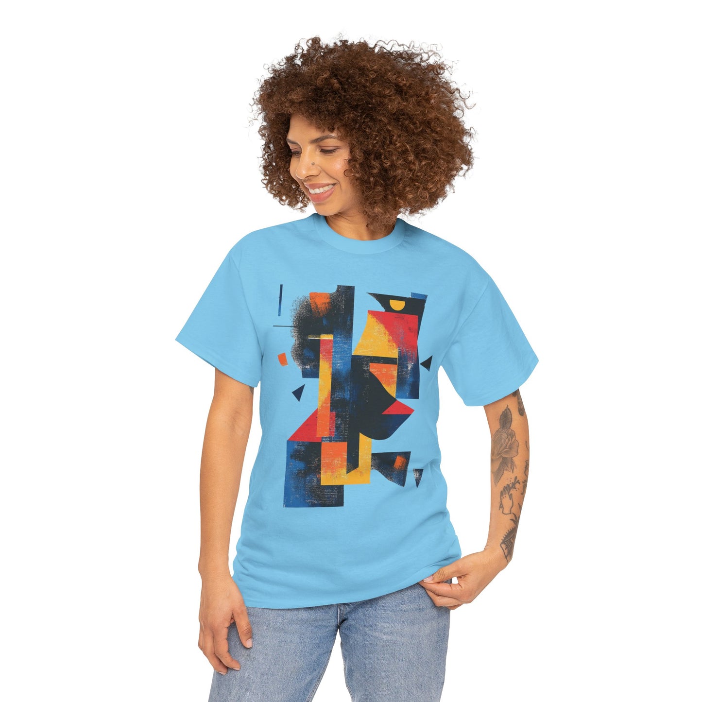 Abstract Geometric Art T-Shirt, Colorful Unisex Heavy Cotton Tee, Modern Artistic Shirt, Bold Graphic Print Tee