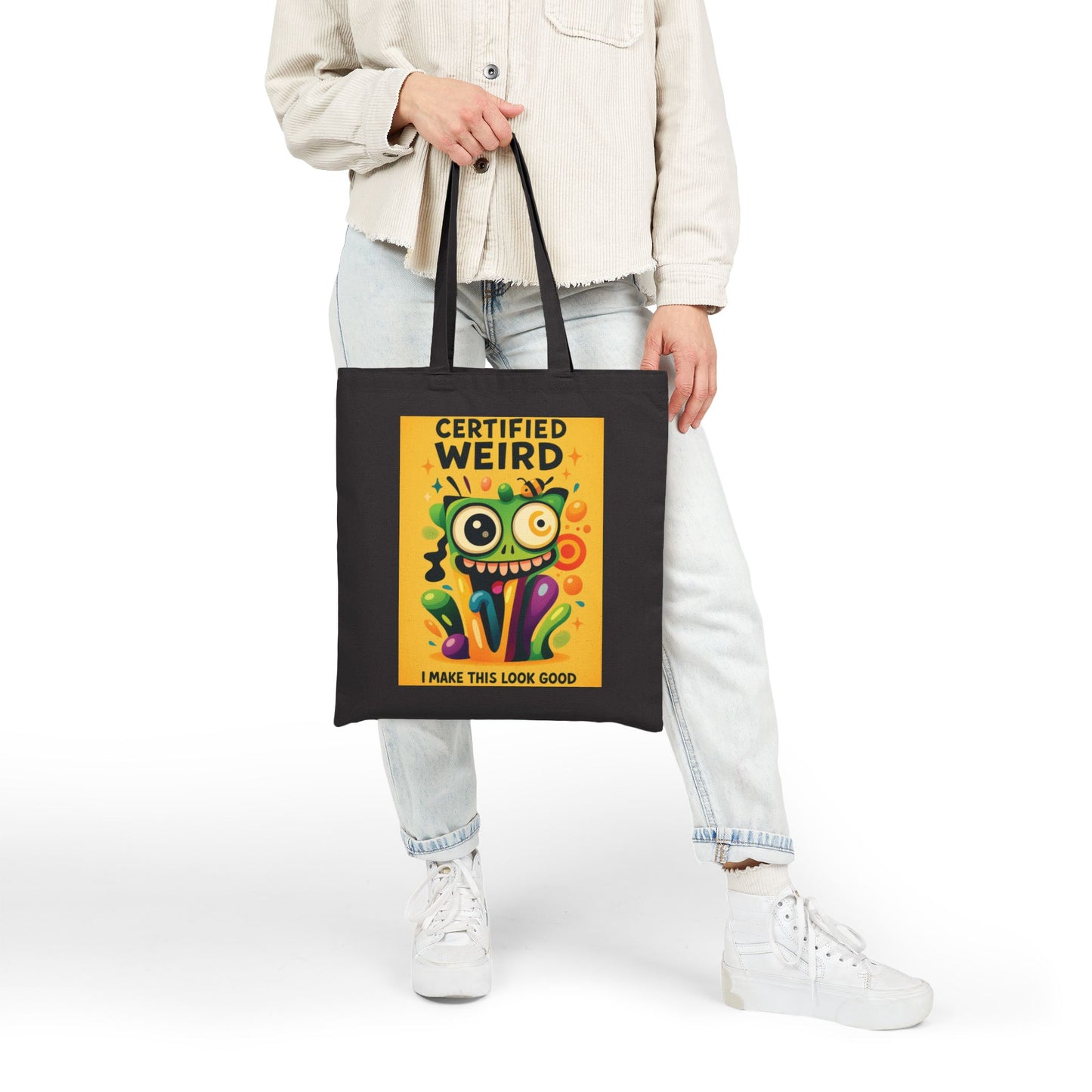 Certified Weird Cotton Canvas Tote Bag, Funny Tote for Shopping, Eco-Friendly Gift, Quirky Bag for Art Lovers, Unique Tote for Everyday Use