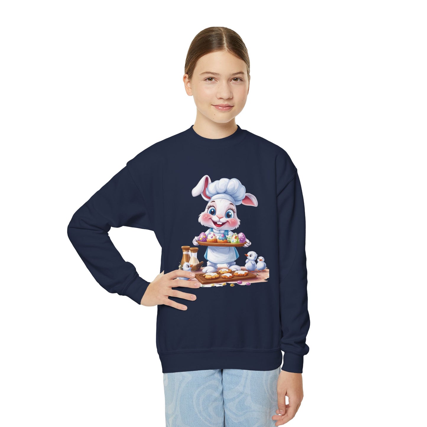 Easter Bunny Baker Youth Sweatshirt, Easter Gift, Kids Sweater, Cute Rabbit Design with Eggs, Spring Fashion, Easter Outfit for Kids
