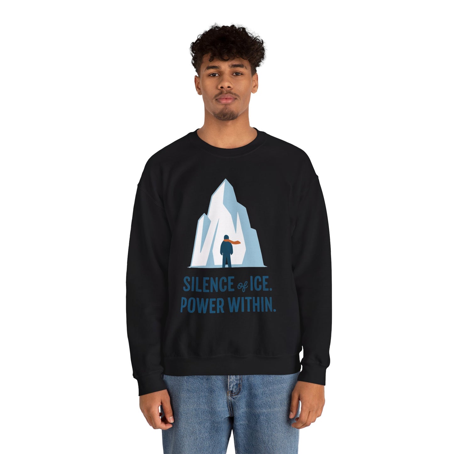 Men's Heavy Blend™ Crewneck Sweatshirt, Silence of Ice Power Within Sweatshirt, Nordic Iceberg Minimalist Pullover