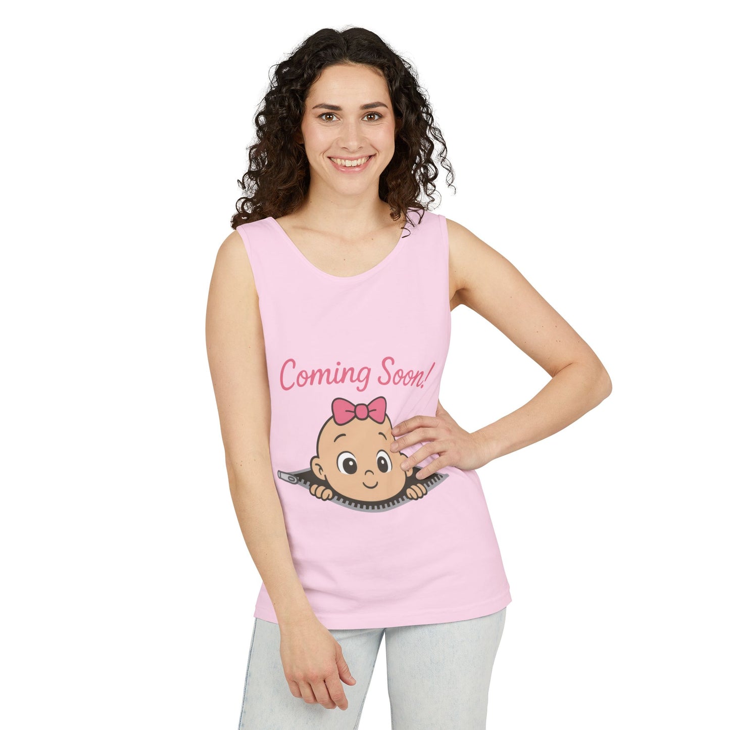 Coming Soon Maternity Tank Top, Cute Baby Girl Pregnancy Announcement Shirt, Expecting Mom Gift, Gender Reveal Tee, Baby Shower Gift