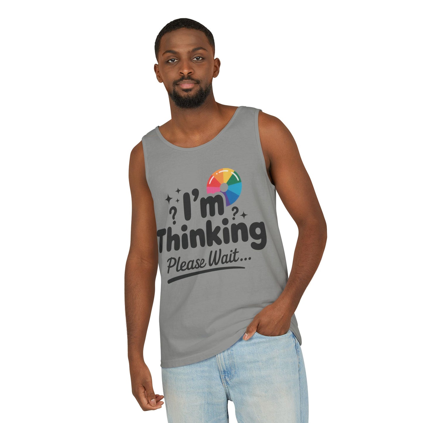 Funny - Im Thinking Please Wait - Mens Tank Top, Cute Geeky Gift for Introverts, Programmers, Designers, Fun Humor Shirt, Gift for Adults