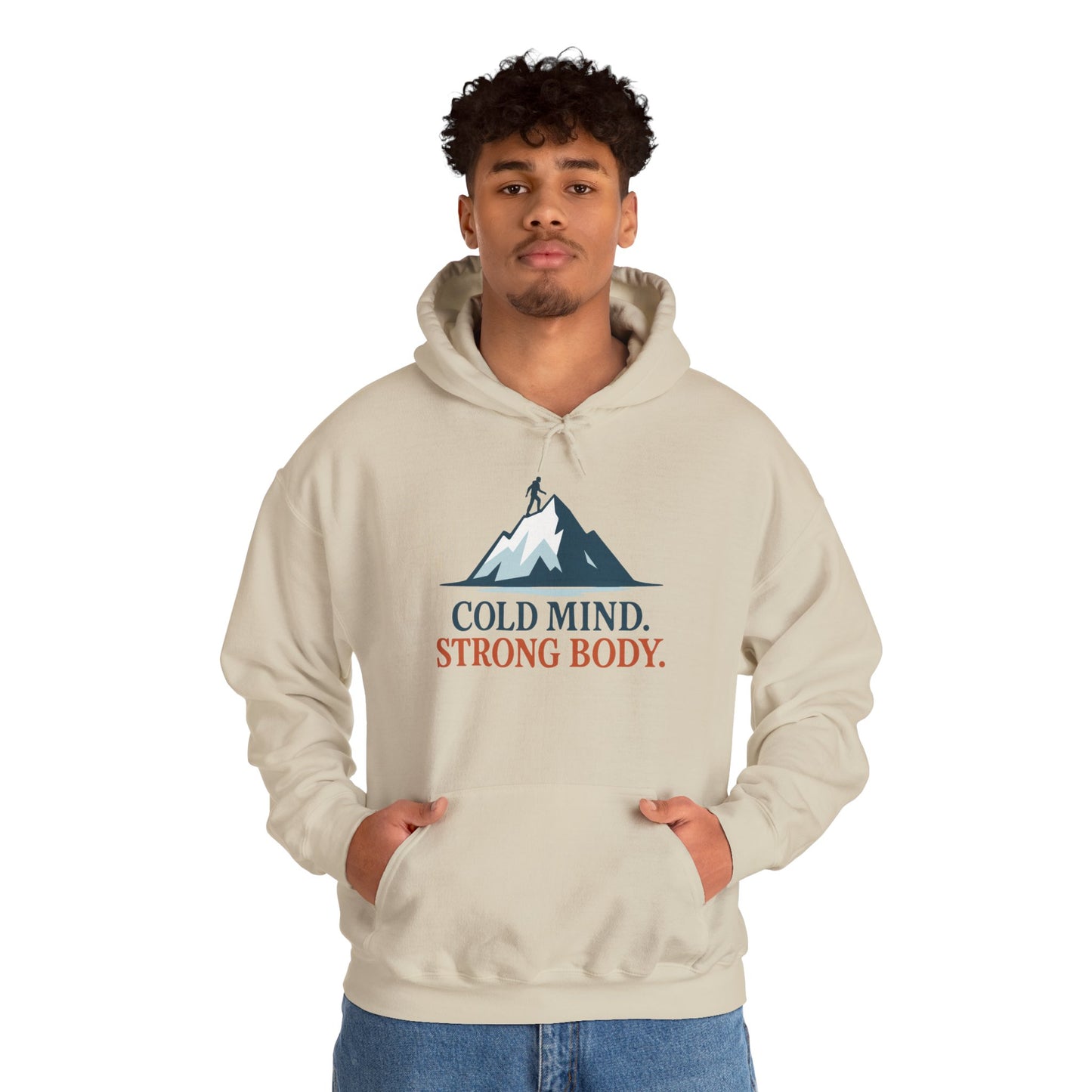 Men's Heavy Blend™ Hooded Sweatshirt, Cold Mind Strong Body Sweatshirt, Nordic Mountain Minimalist Pullover