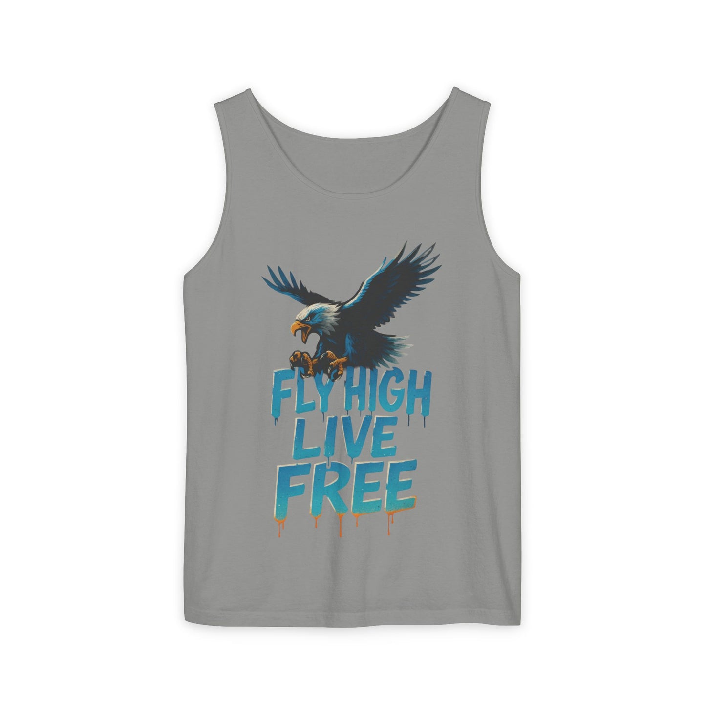 Mens Garment-Dyed Tank Top, Fly High Live Free Eagle Mens Tank Top Gym Wear