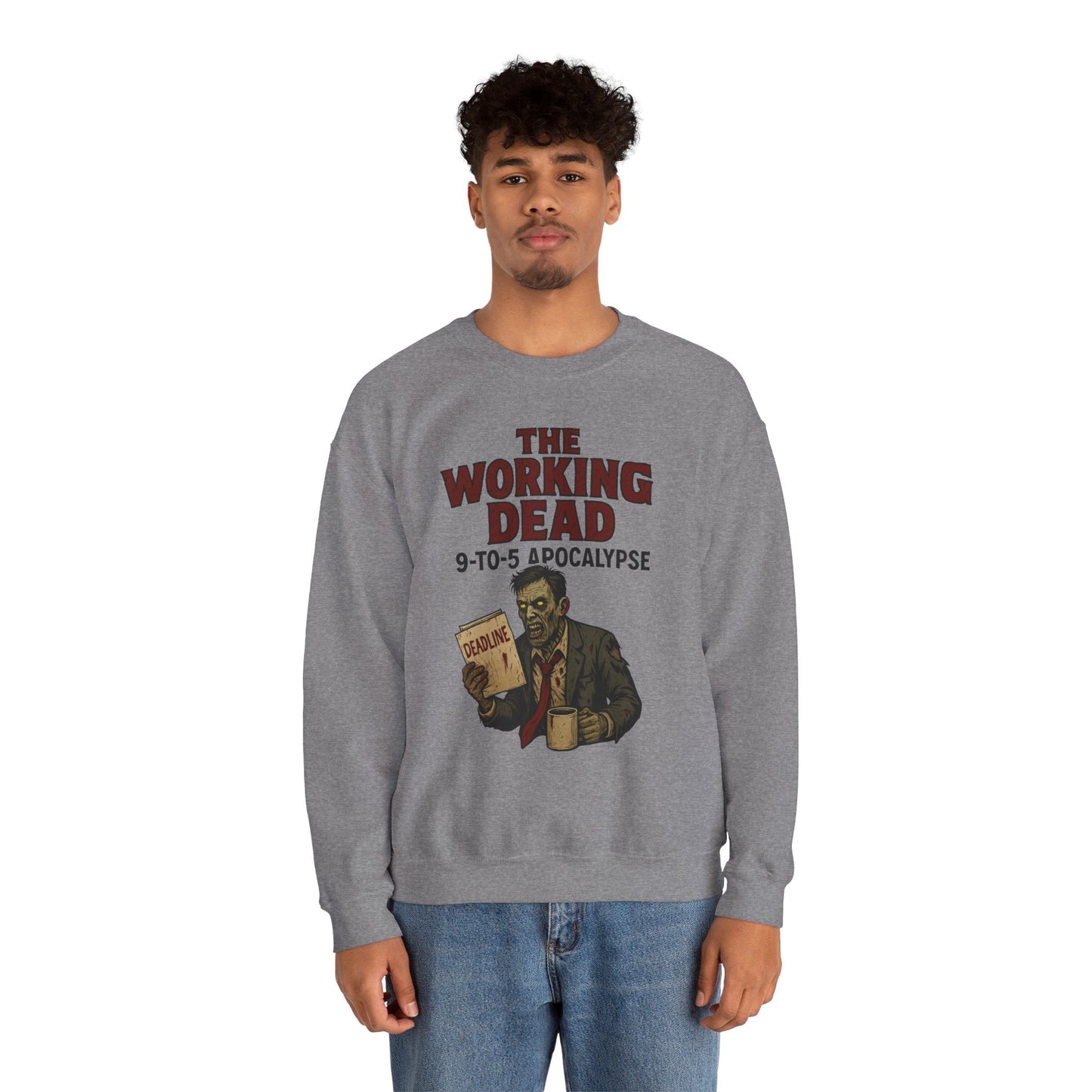 Men's The Working Dead 9-to-5 Apocalypse Sweatshirt, Funny Office Zombie Horror Pullover, Halloween Zombie Work Top