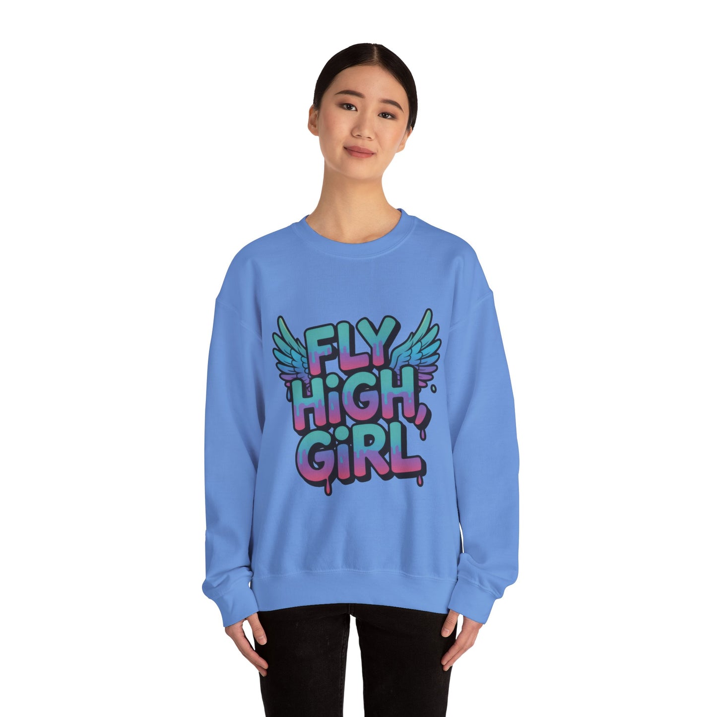 Women's Sweatshirt Fly High Girl, Graffiti Drip Angel Wings Streetwear Pullover Top