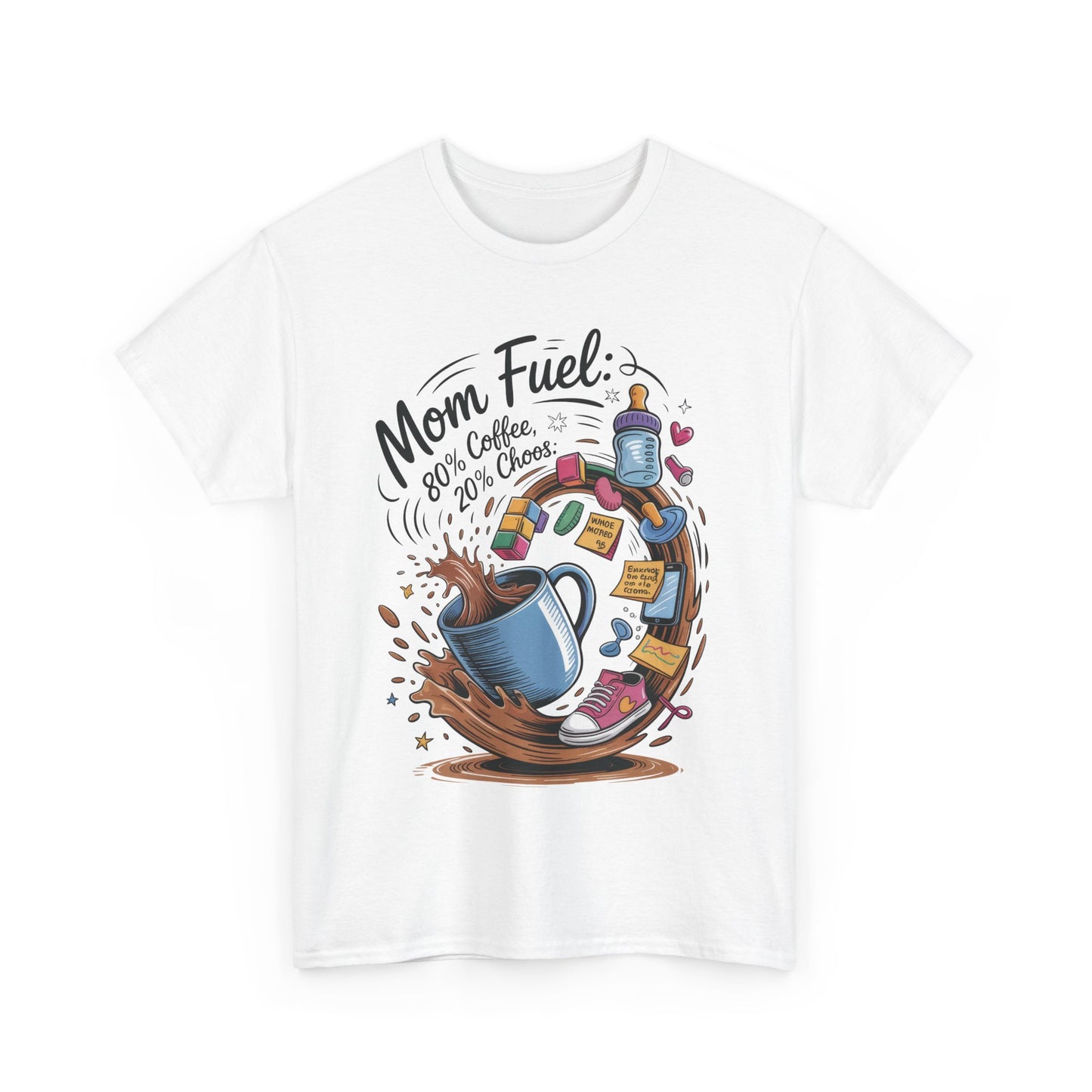 Mom Fuel Heavy Cotton Tee, Funny Coffee Lover T-Shirt, Gift for Moms, Mother's Day, Casual Wear, Pajama Top