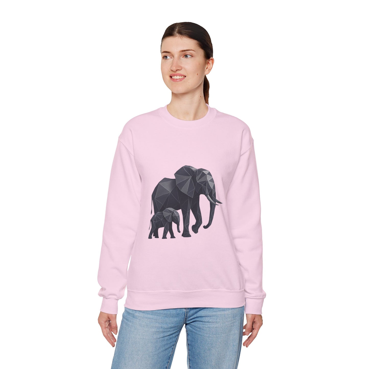 Geometric Elephant Sweatshirt, Cozy Unisex Crewneck, Animal Lover Gift, Nature Inspired Apparel, Eco-Friendly Fashion, Gift for Her