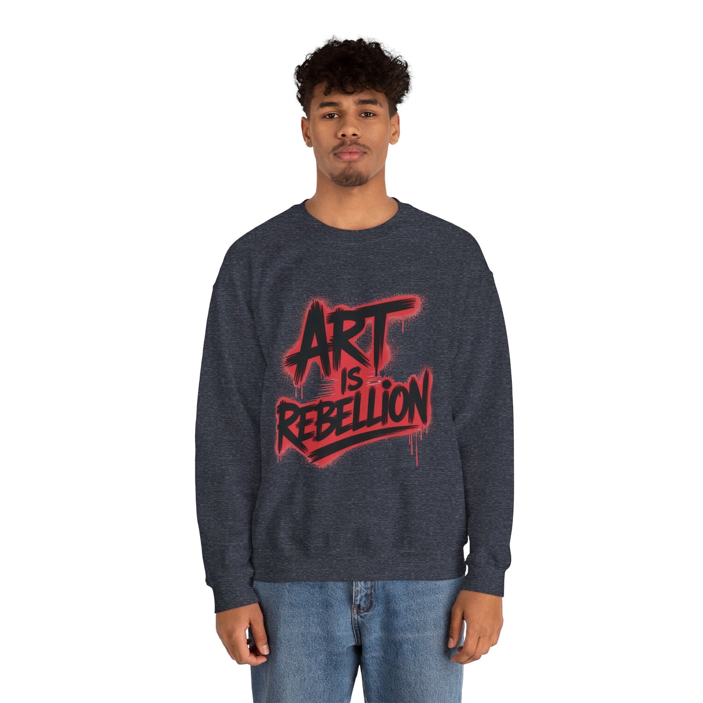 Men'sHeavy Blend™ Crewneck Sweatshirt, Art Is Rebellion Men's Crewneck Sweatshirt, Graffiti Street Art Pullover, Urban Rebellion Streetwear