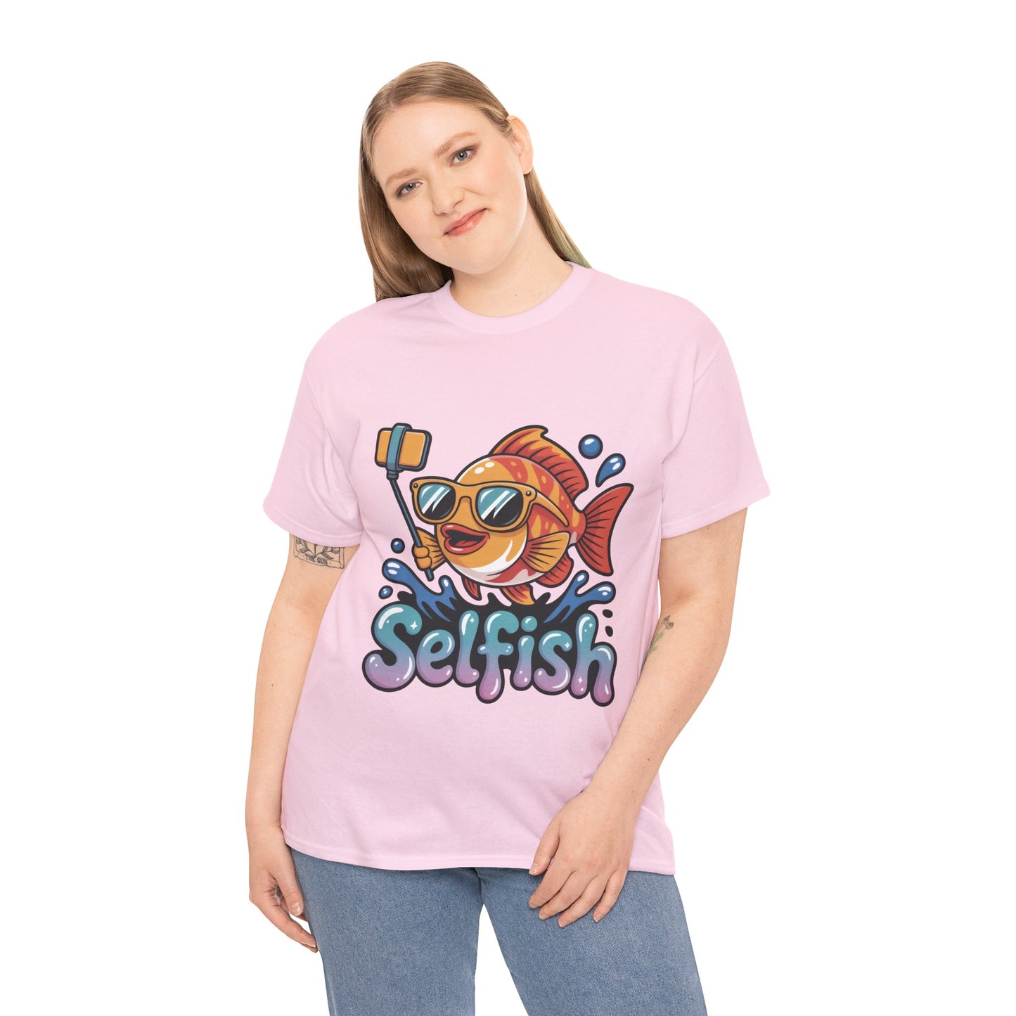Funny Selfie Fish Graphic Womens T-Shirt, Playful Pun Gift for Her, Summer Vibes, Unique Beach Shirt, Outdoor Adventures