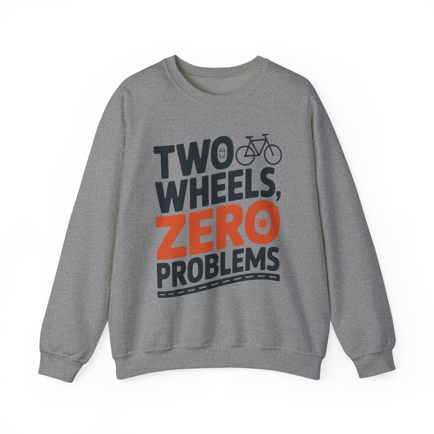 Men's Heavy Blend™ Crewneck Sweatshirt, Two Wheels Zero Problems Mens Casual Biker Sweatshirt, Gift for Cyclists