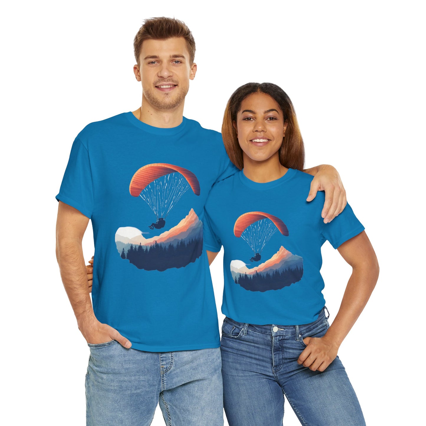 Paragliding Adventure T-Shirt, Mountain Landscape Tee, Nature Travel Lover Shirt, Outdoor Hiking Gift, Unisex Heavy Cotton Tee