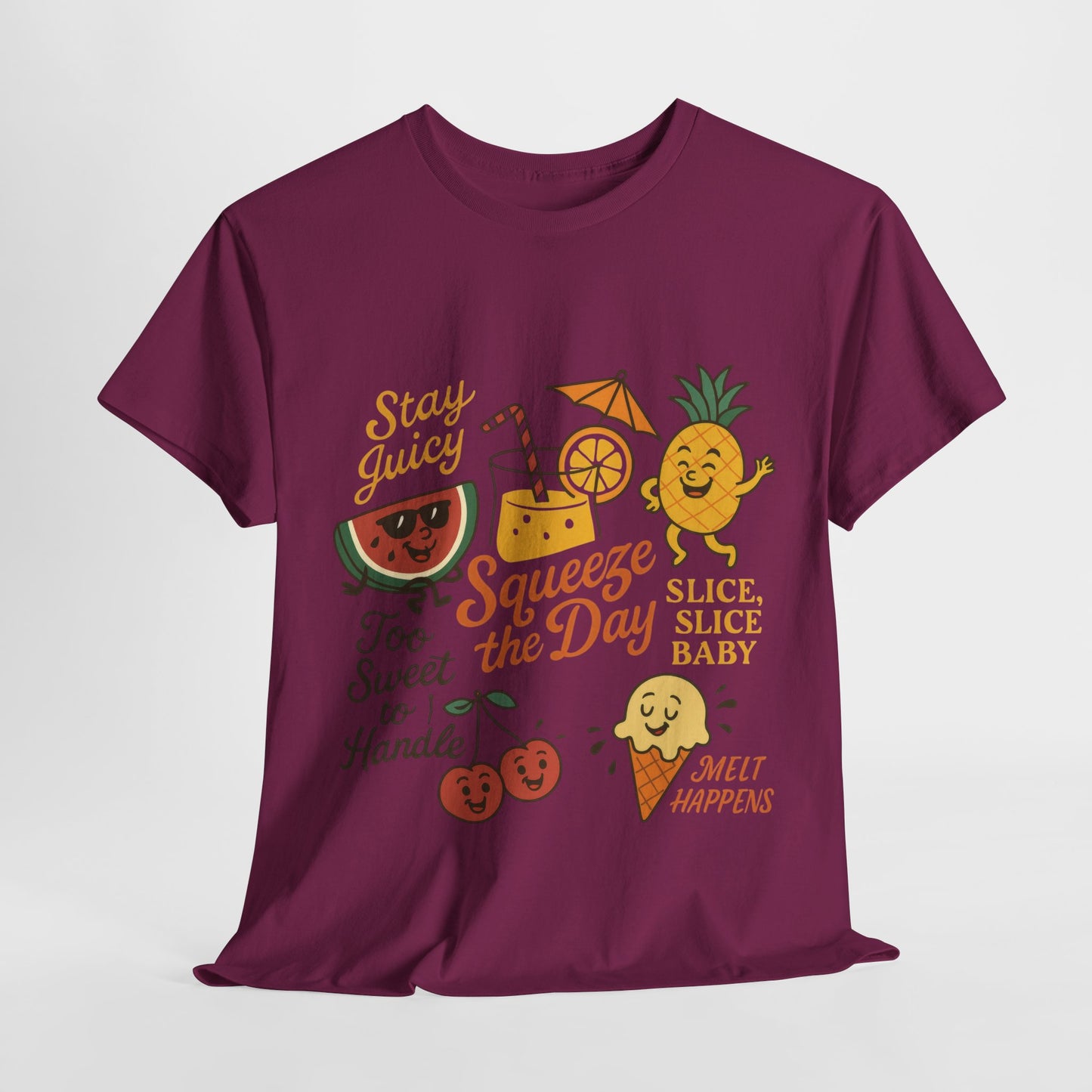 Cute Fruit Pun T-Shirt for Women, Summer Graphic Tee, Kawaii Watermelon Pineapple Ice Cream Design, Squeeze the Day Shirt, Stay Juicy Top