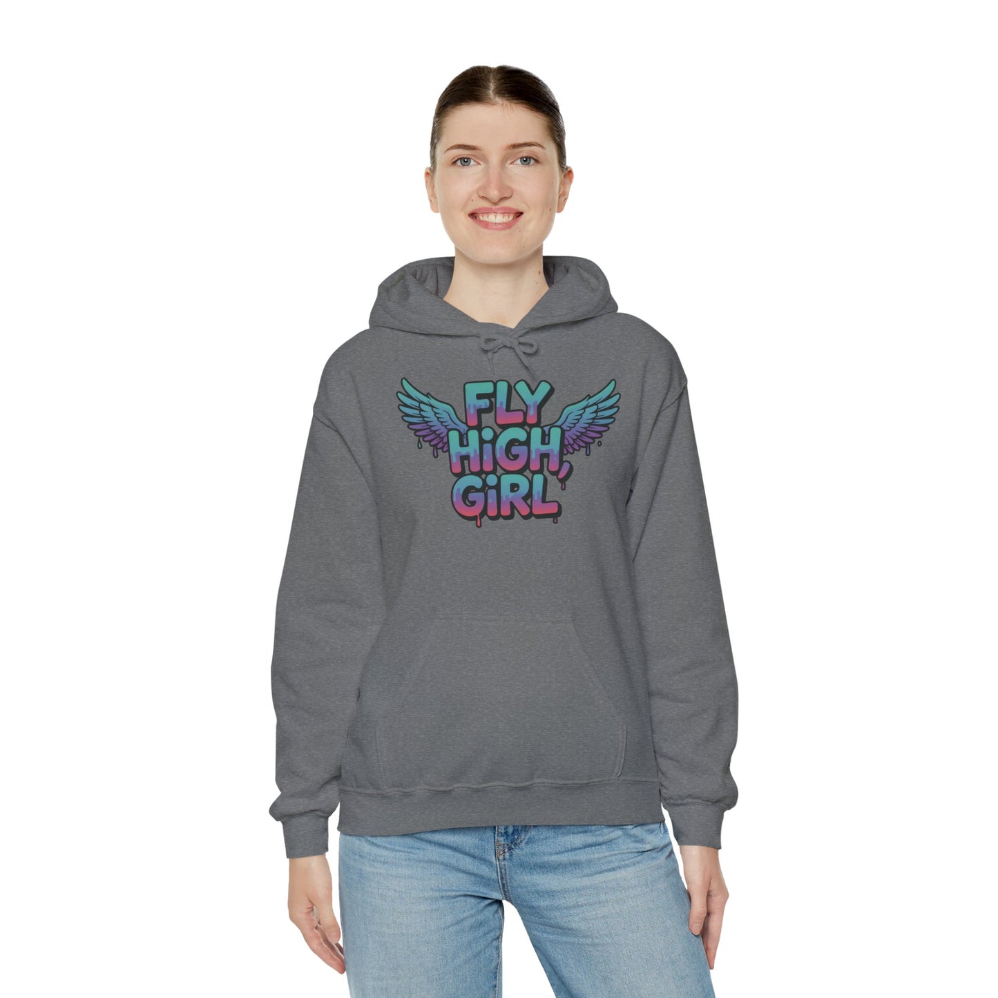 Women's Hoodie Fly High Girl, Angel Wings Graffiti Drip Graphic Pullover, Streetwear Hoodie