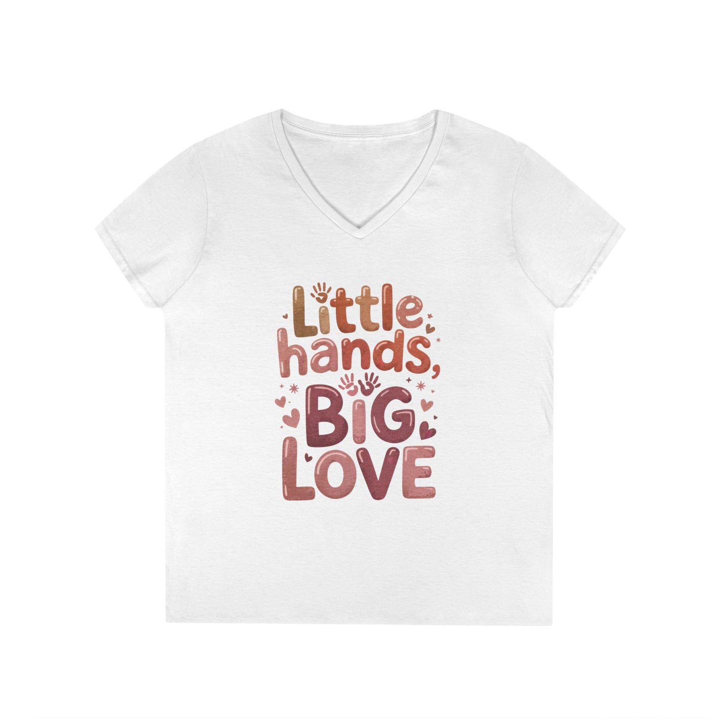 Ladies' V-Neck T-Shirt,Little Hands, Big Love, Perfect for Moms, Gifts, Family Events, Baby Showers, Everyday Wear, Cute Tee, mother's day