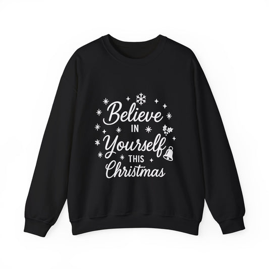 Women's Believe in the Magic Christmas Sweatshirt, Cozy Holiday Santa Hat Pullover, Women's Heavy Blend™ Crewneck Sweatshirt