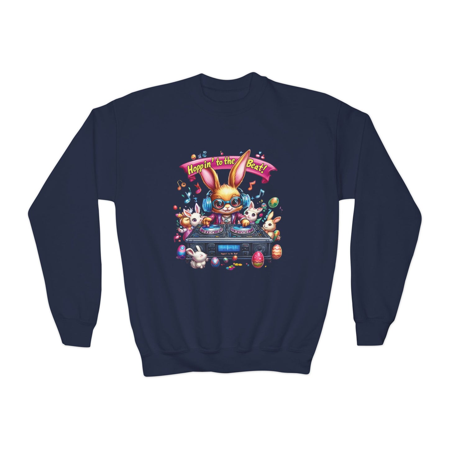 DJ Bunny Easter Kids Sweatshirt - Fun Music Bunny Crewneck for Spring, Hoppin' to the Beat Design, Cute Gift for Easter & Parties
