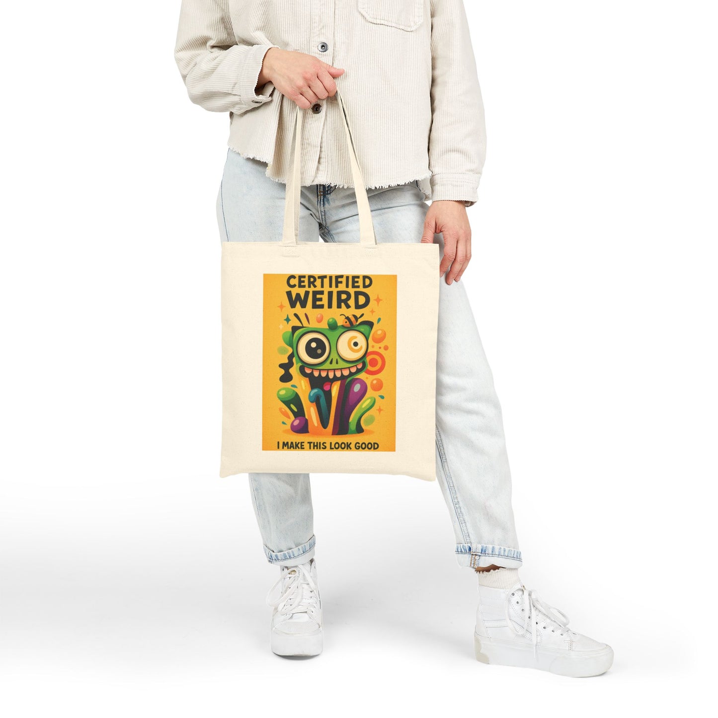 Certified Weird Cotton Canvas Tote Bag, Funny Tote for Shopping, Eco-Friendly Gift, Quirky Bag for Art Lovers, Unique Tote for Everyday Use