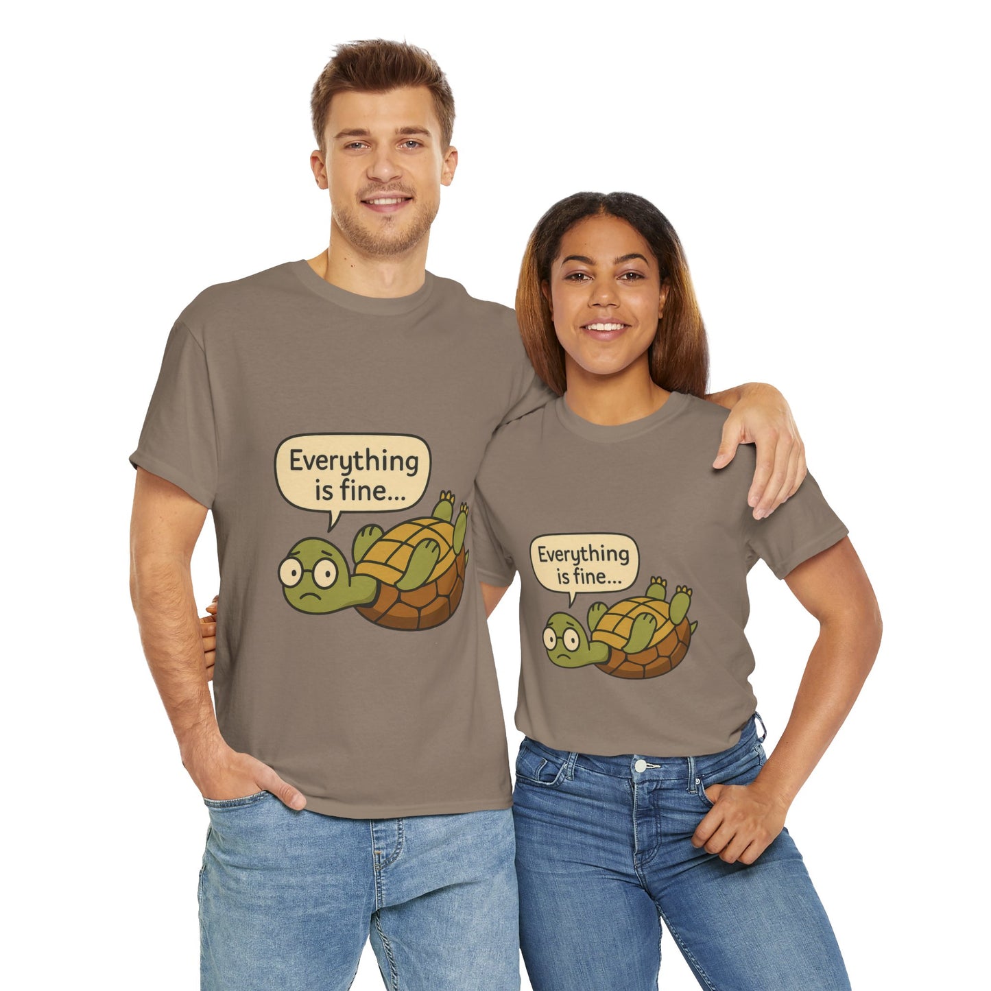 Everything is Fine Turtle Tee, Funny Unisex Cotton Tee, Cute Animal Shirt, Gift for Nature Lovers, Great for Humor, Positive message t-shirt
