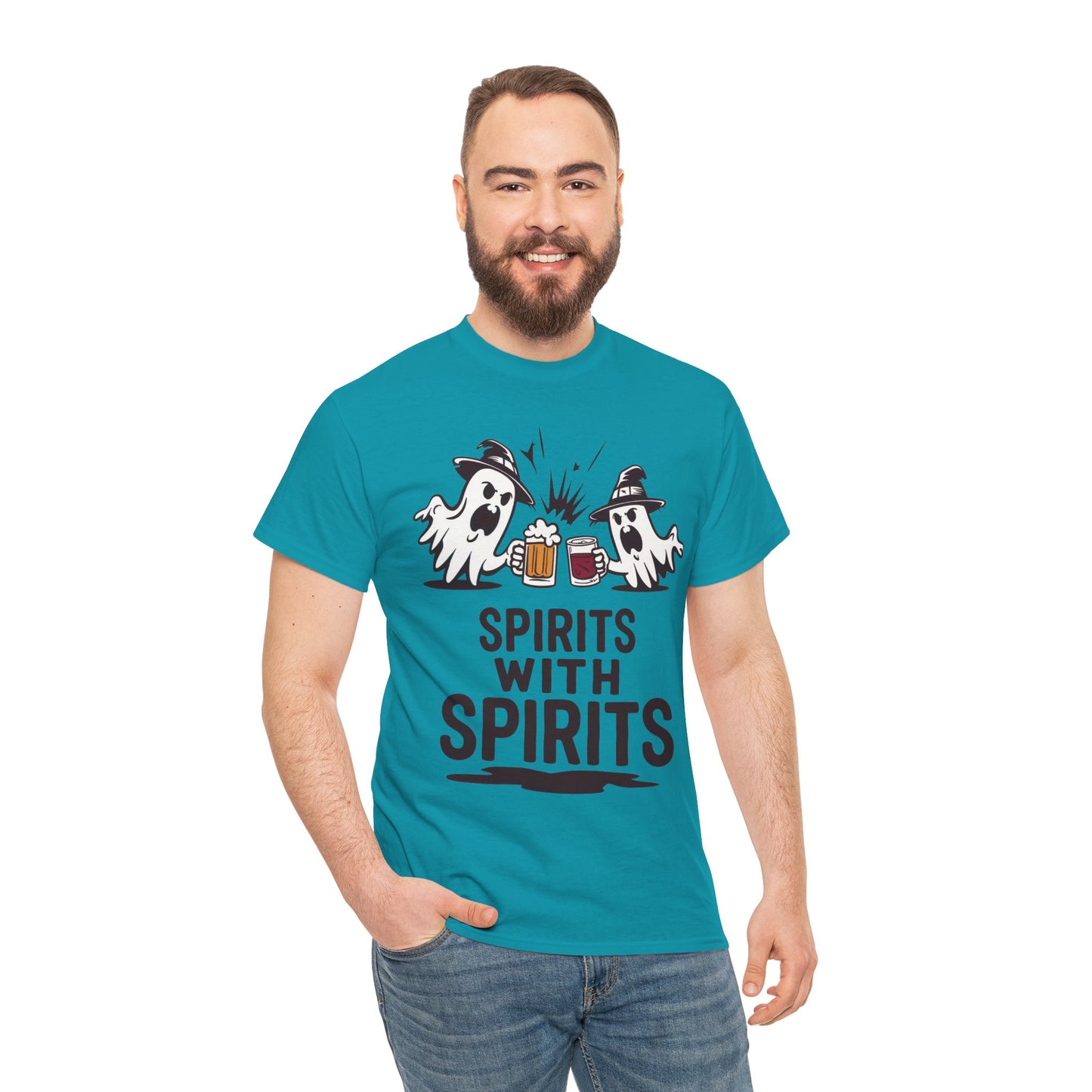 Spirits With Spirits Men's T-Shirt, Funny Ghost Drinking Halloween Party Graphic Tee