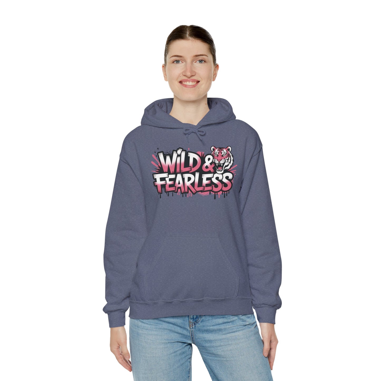 Women's Hoodie Wild & Fearless, Tiger Graffiti Graphic Pullover, Bold Urban Streetwear Hoodie