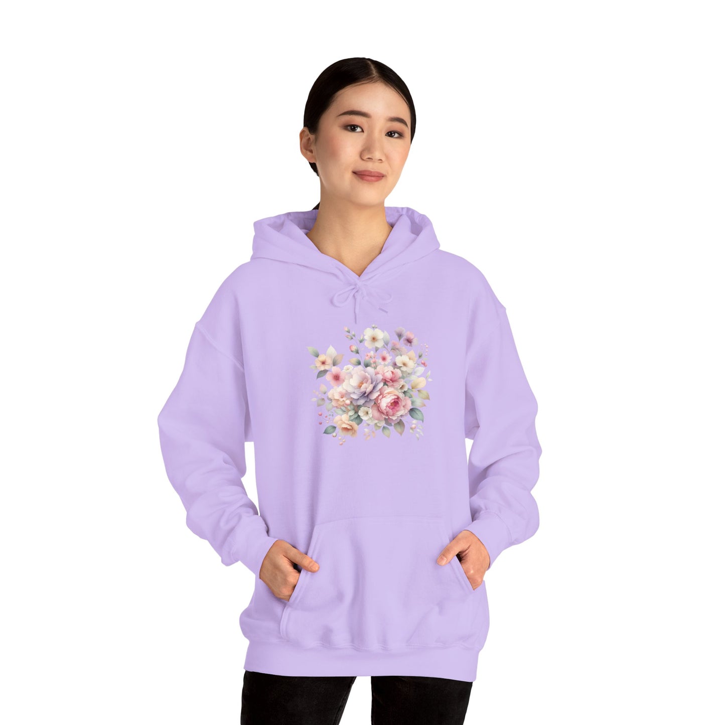Floral Comfort Hoodie, Cozy Sweatshirt for Women, Spring Fashion, Gift for Her, Casual Everyday Wear, Soft Pastel Flower Print Sweatshirt