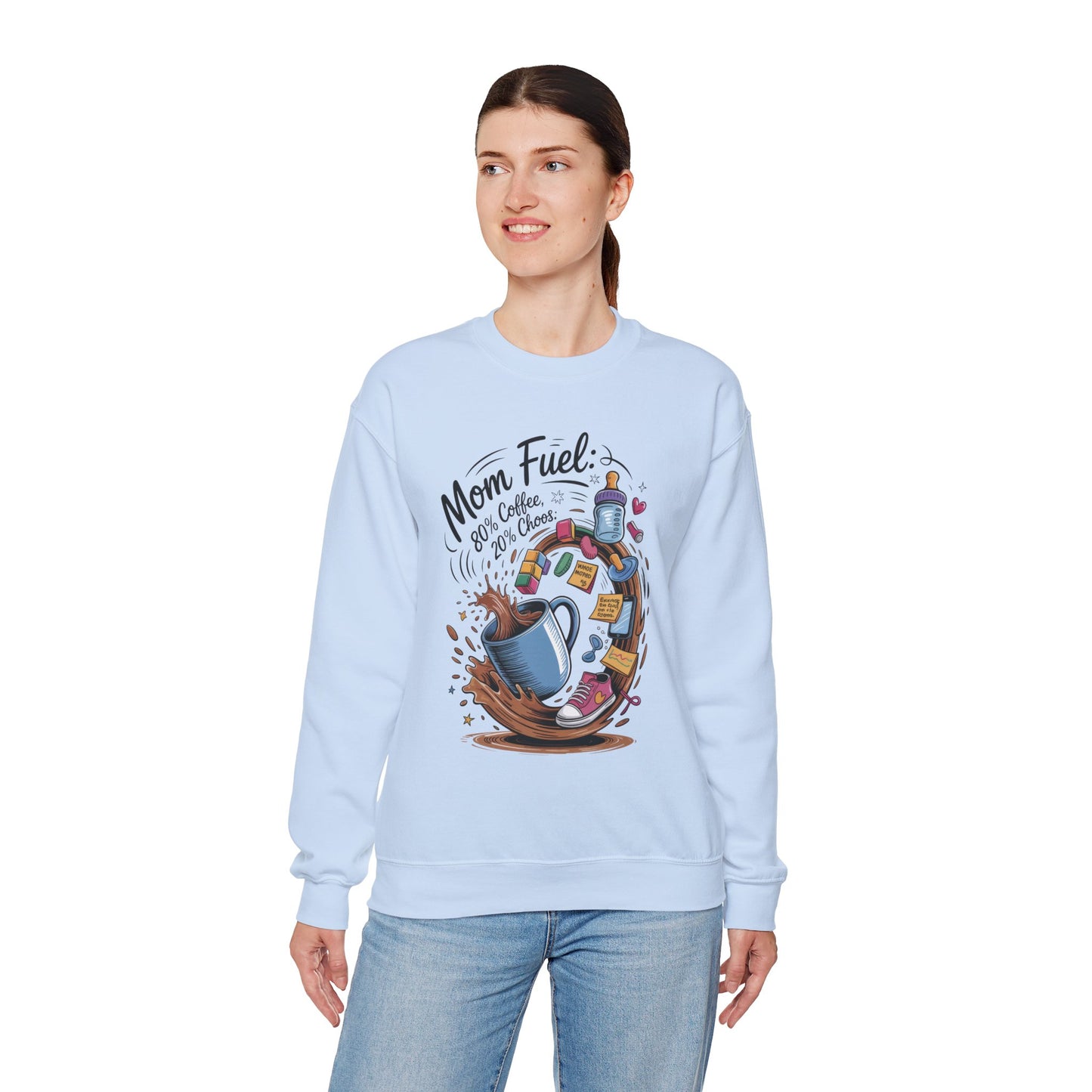 Mom Fuel Unisex Crewneck Sweatshirt, Perfect for Coffee Lovers, Gifts for Moms, Cozy Casual Wear, Funny Graphic Sweatshirt, Mother's Day