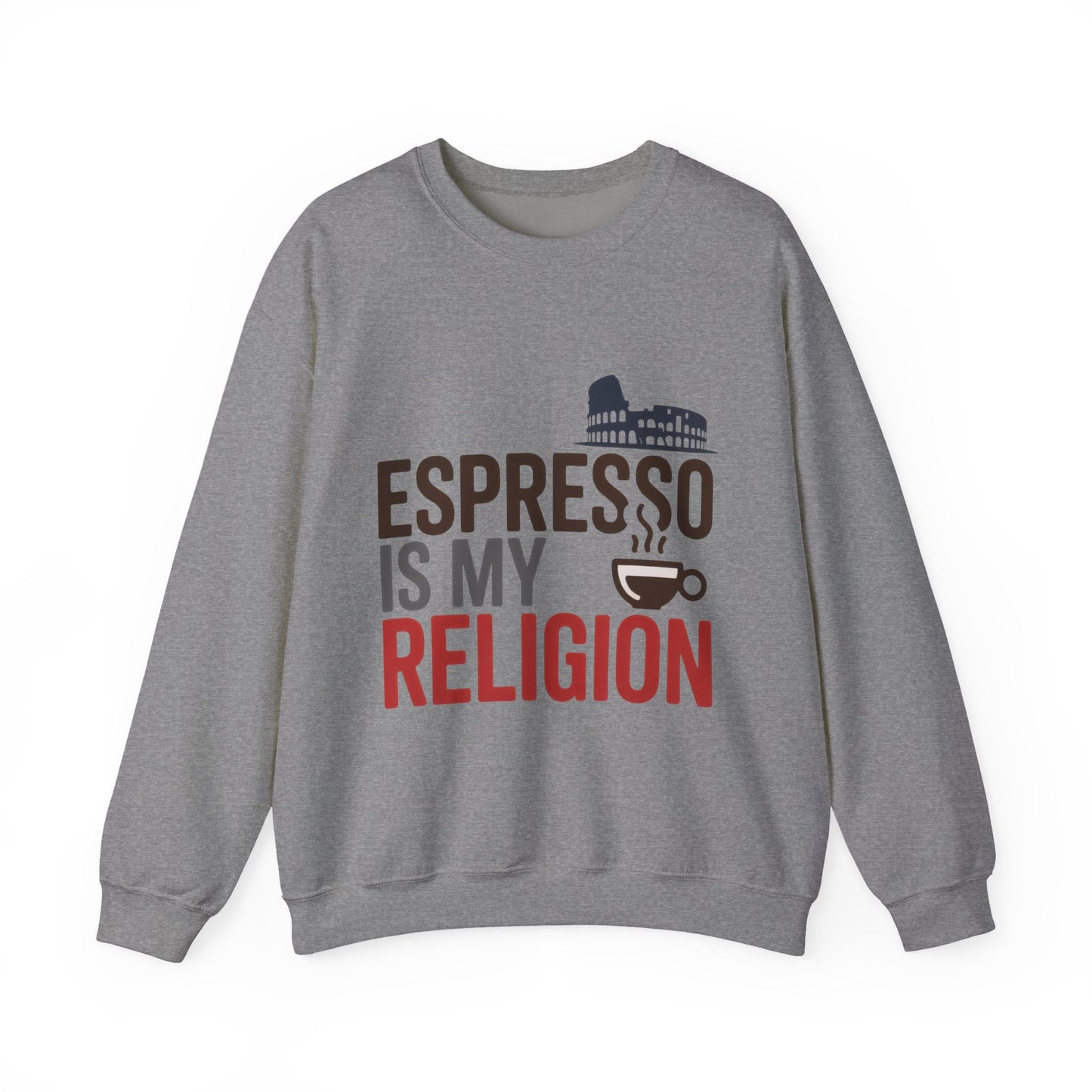 Mens Heavy Blend™ Crewneck Sweatshirt, Espresso Is My Religion Coffee Rome Mens Sweatshirt, Barista Gift, Coffee Lover Gift
