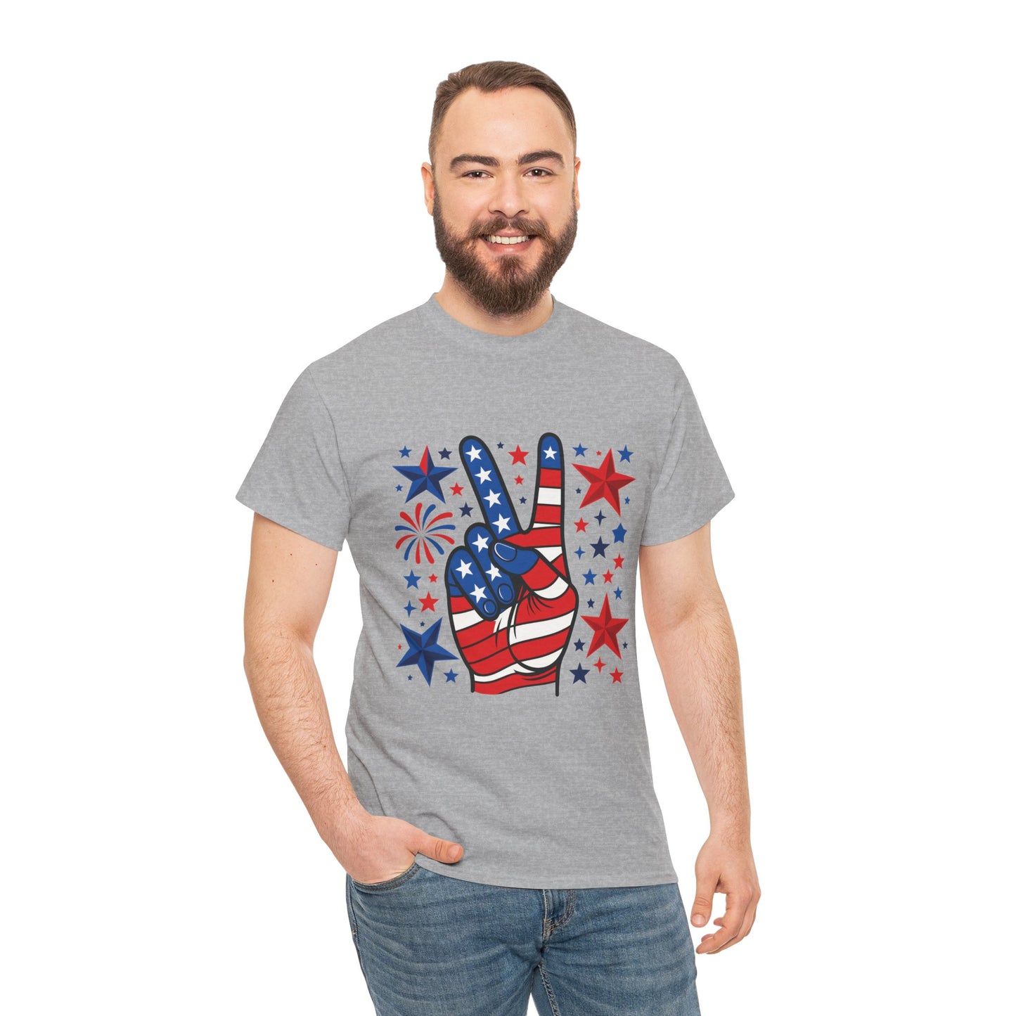 Patriotic Peace Hand Unisex Heavy Cotton Tee - Ideal for July 4th, Independence Day, Celebrations, Casual Wear, Everyday Style