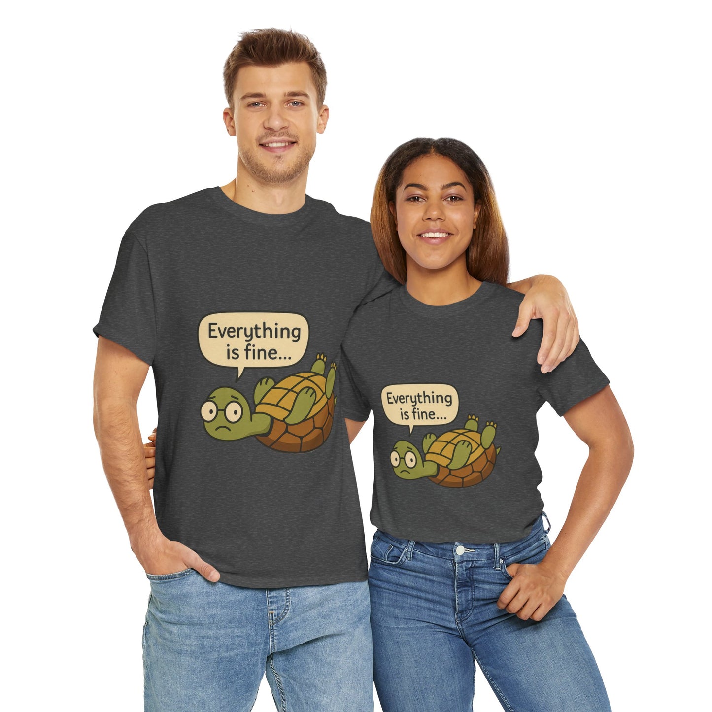 Everything is Fine Turtle Tee, Funny Unisex Cotton Tee, Cute Animal Shirt, Gift for Nature Lovers, Great for Humor, Positive message t-shirt
