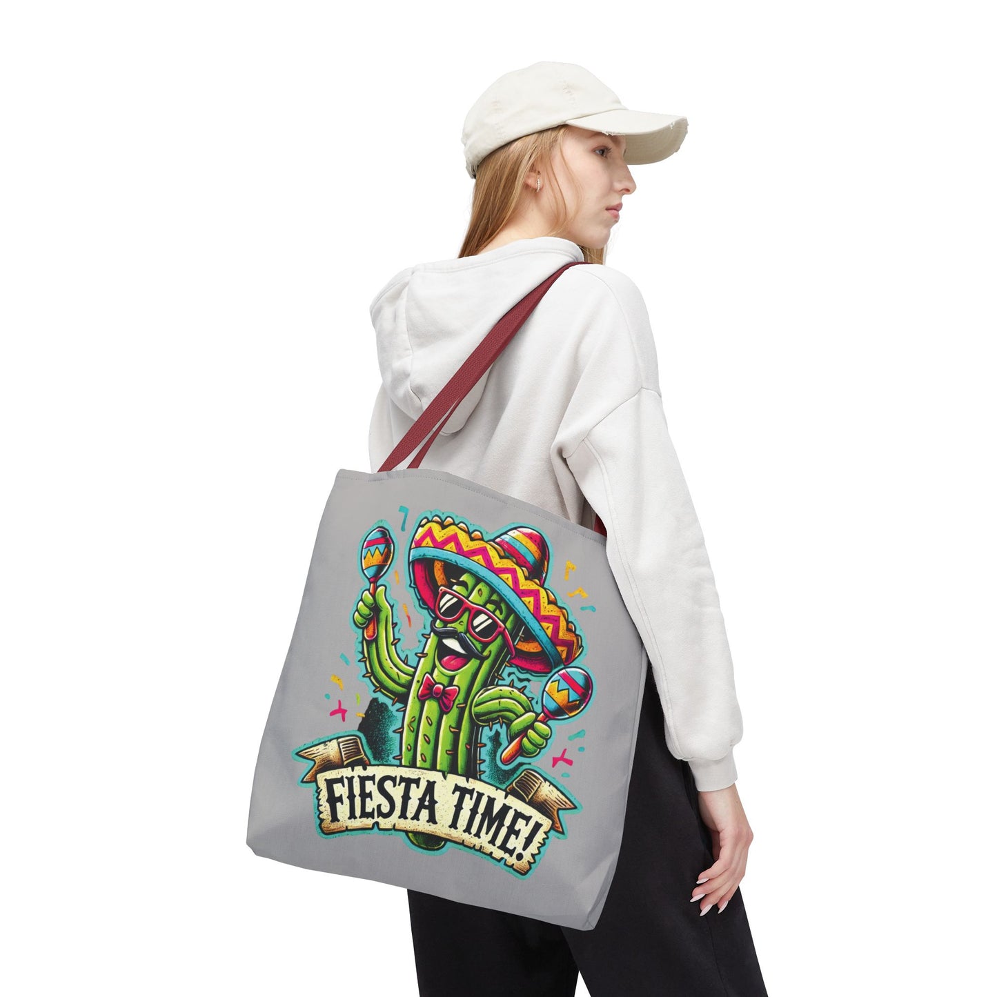 Fiesta Time Cactus Tote Bag, Funny Mexican Party Gift, Sombrero Maracas Print, Cinco de Mayo Bag, Summer Festival Tote, Beach Bag, Shopping