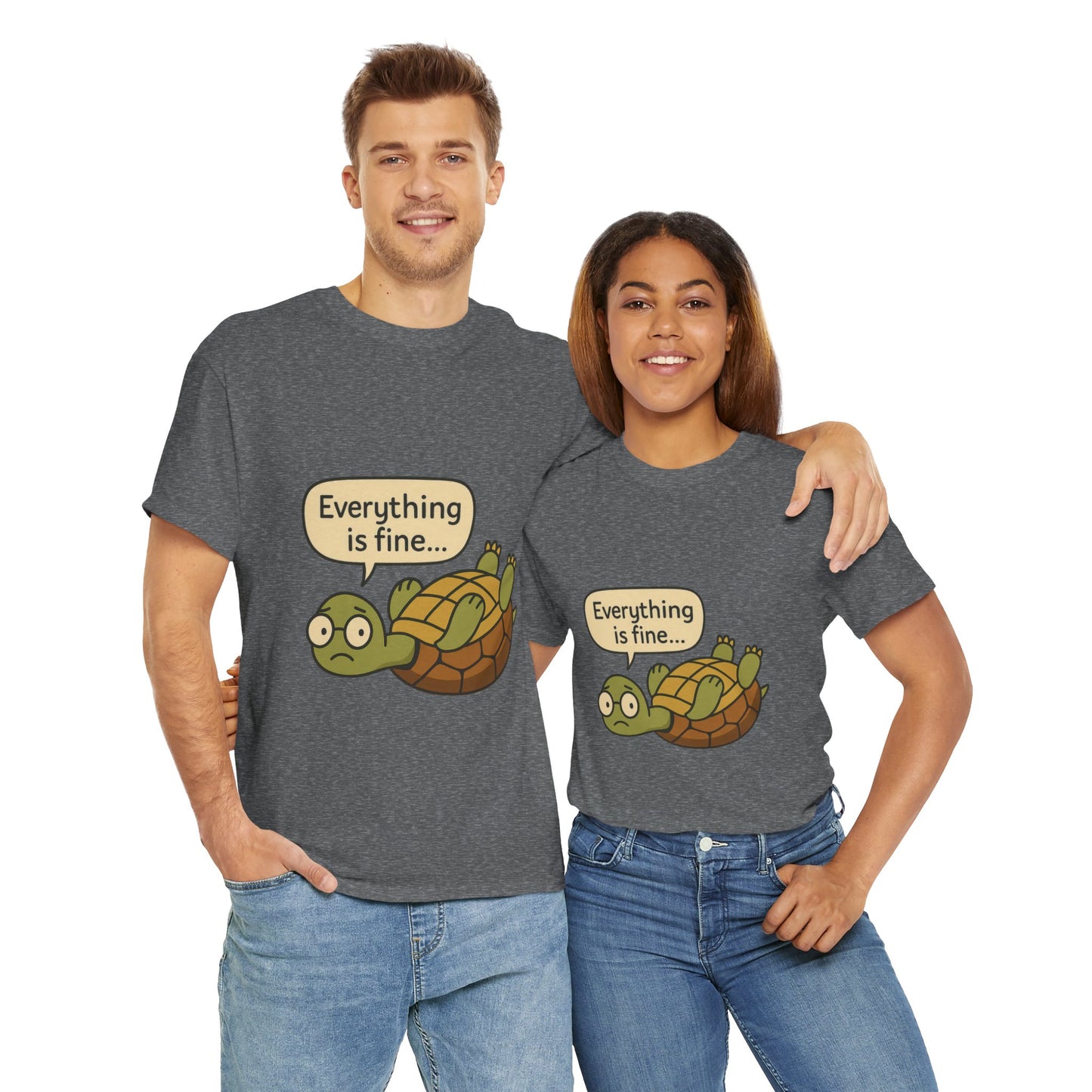 Everything is Fine Turtle Tee, Funny Unisex Cotton Tee, Cute Animal Shirt, Gift for Nature Lovers, Great for Humor, Positive message t-shirt